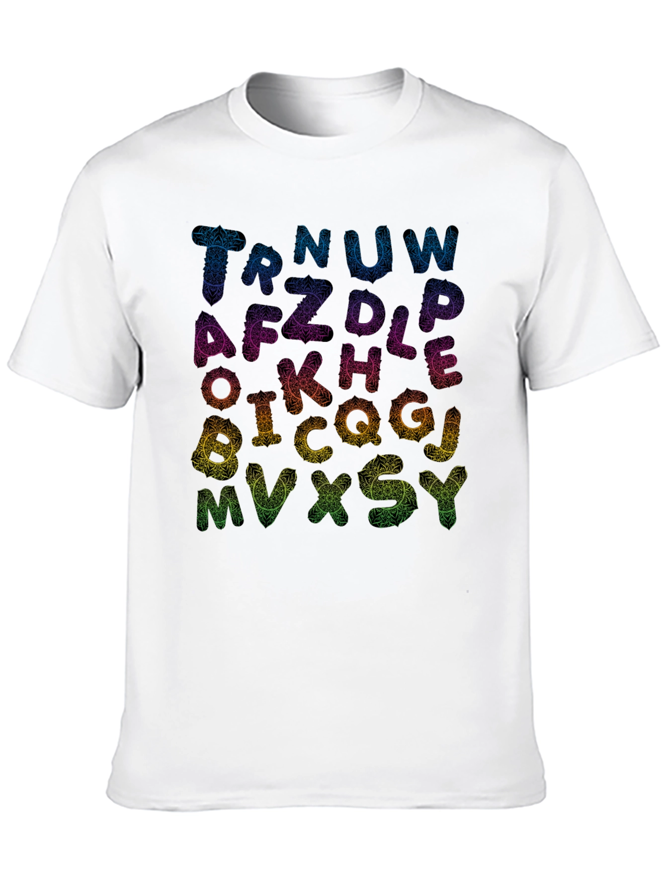 Alphabet Mandala Print Black T-Shirt
