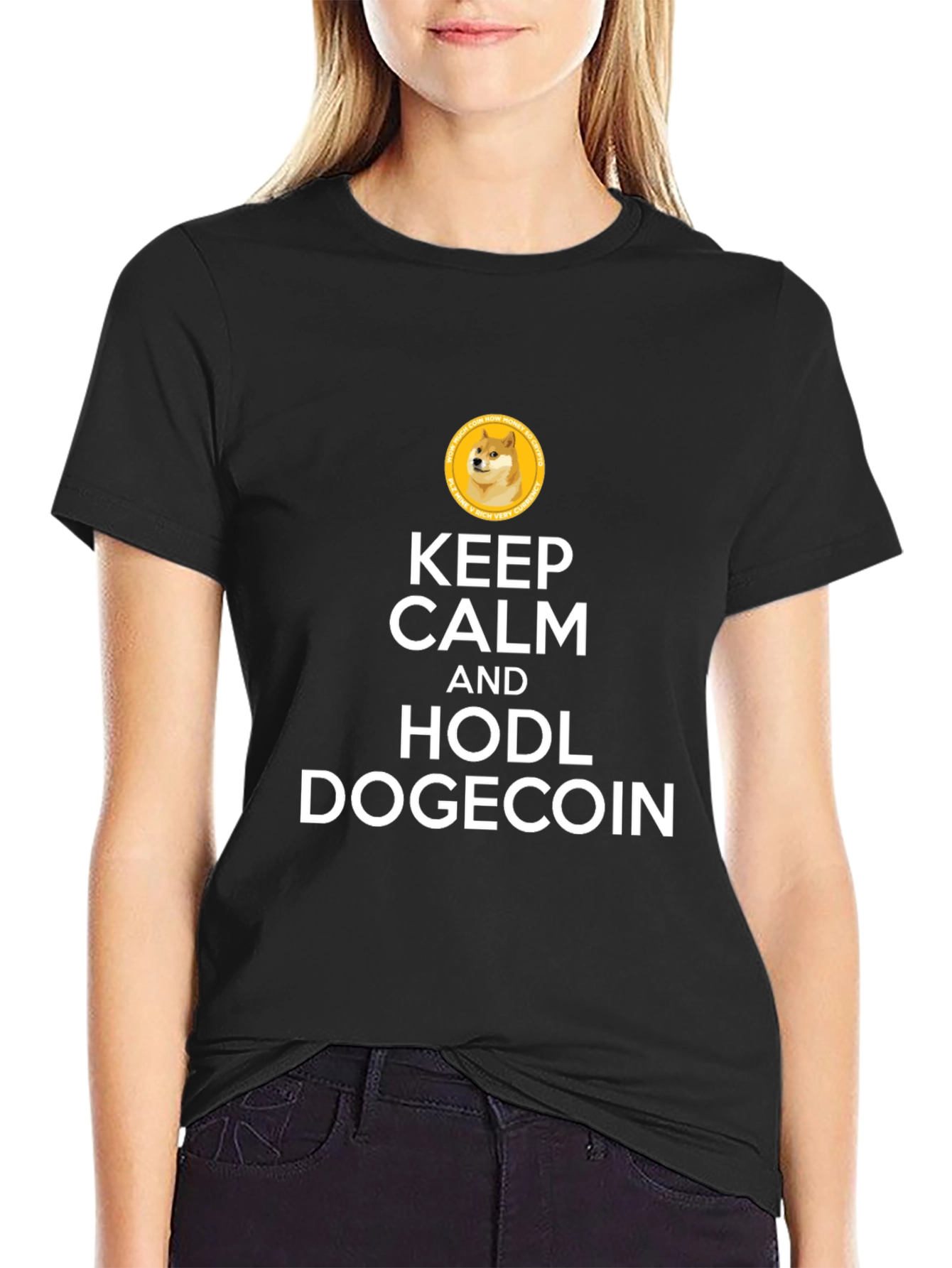 Keep Calm HODL Dogecoin Black T-Shirt
