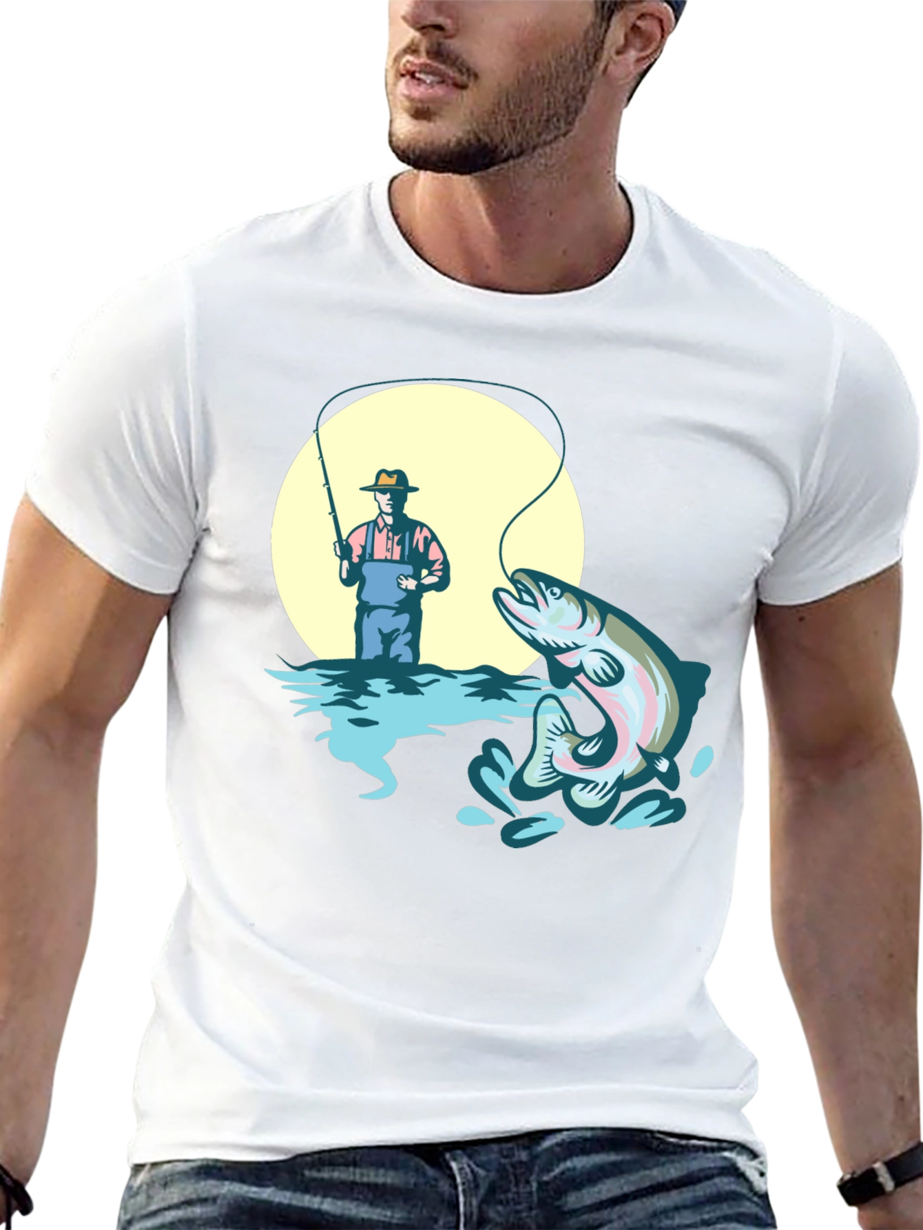 Fishing T-Shirt - Man Catching Rainbow Trout