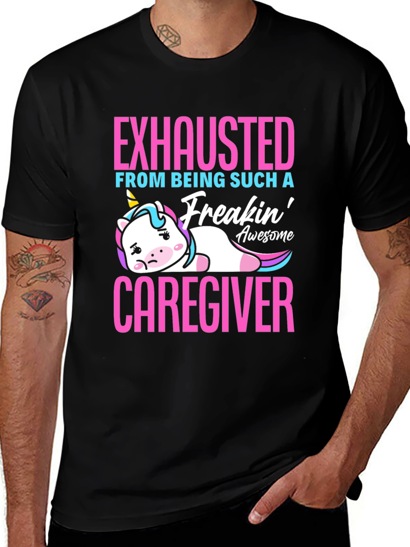Exhausted Caregiver Unicorn T-Shirt