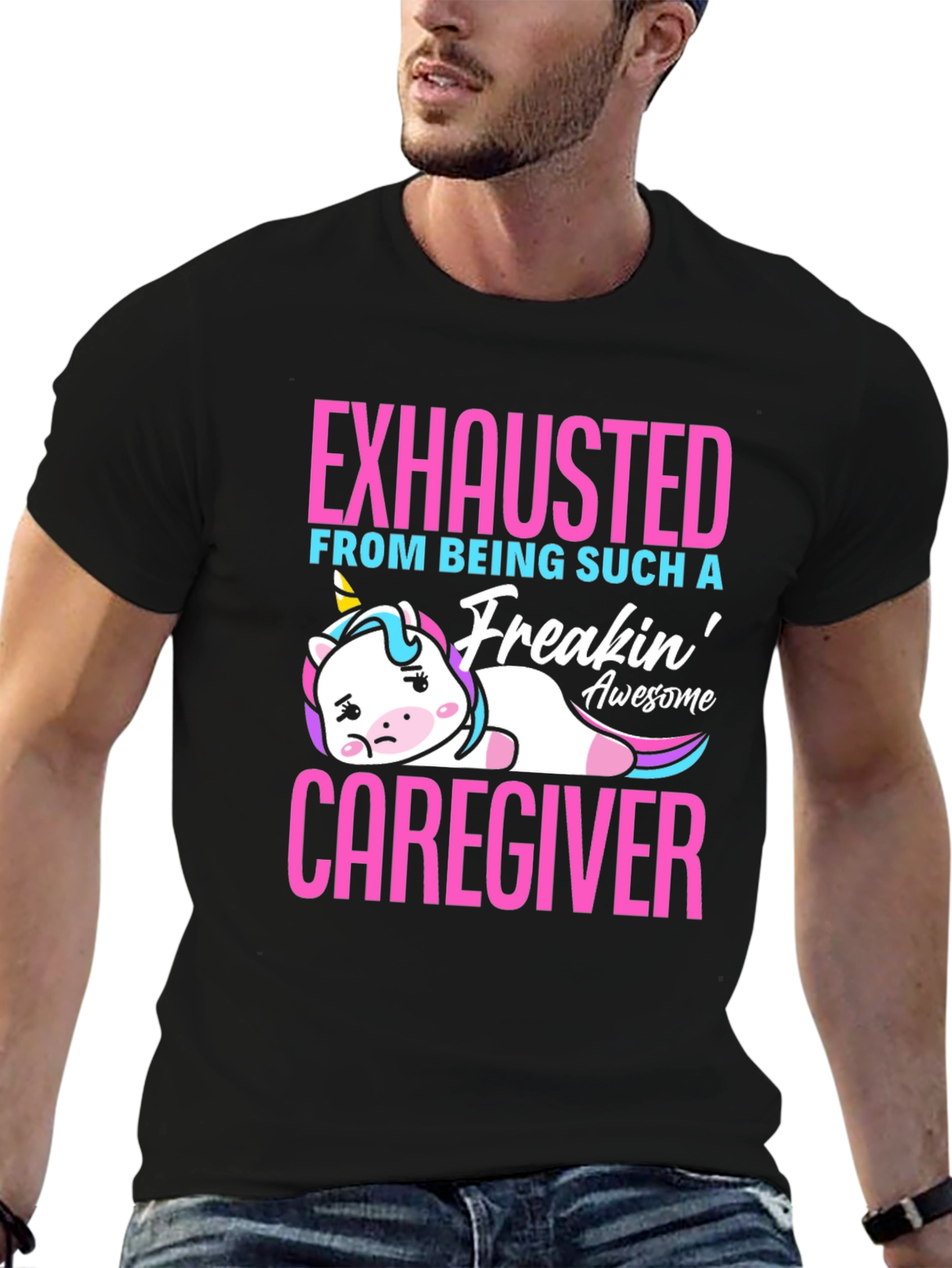 Exhausted Caregiver Unicorn T-Shirt