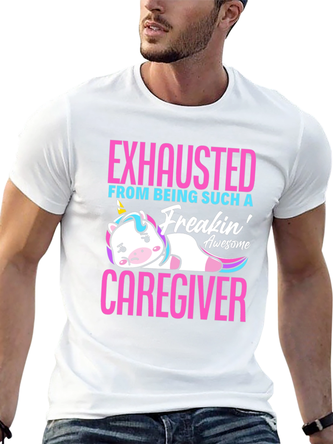 Exhausted Caregiver Unicorn T-Shirt