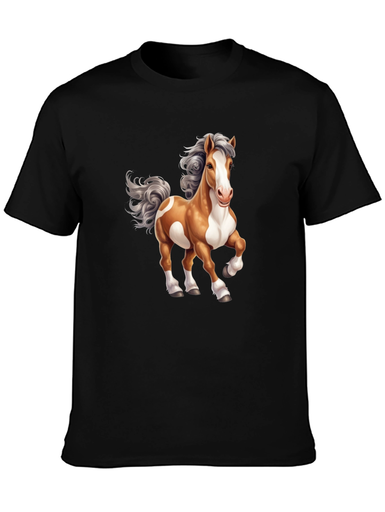 Horse Cartoon Graphic Tee - Mens Black T-Shirt