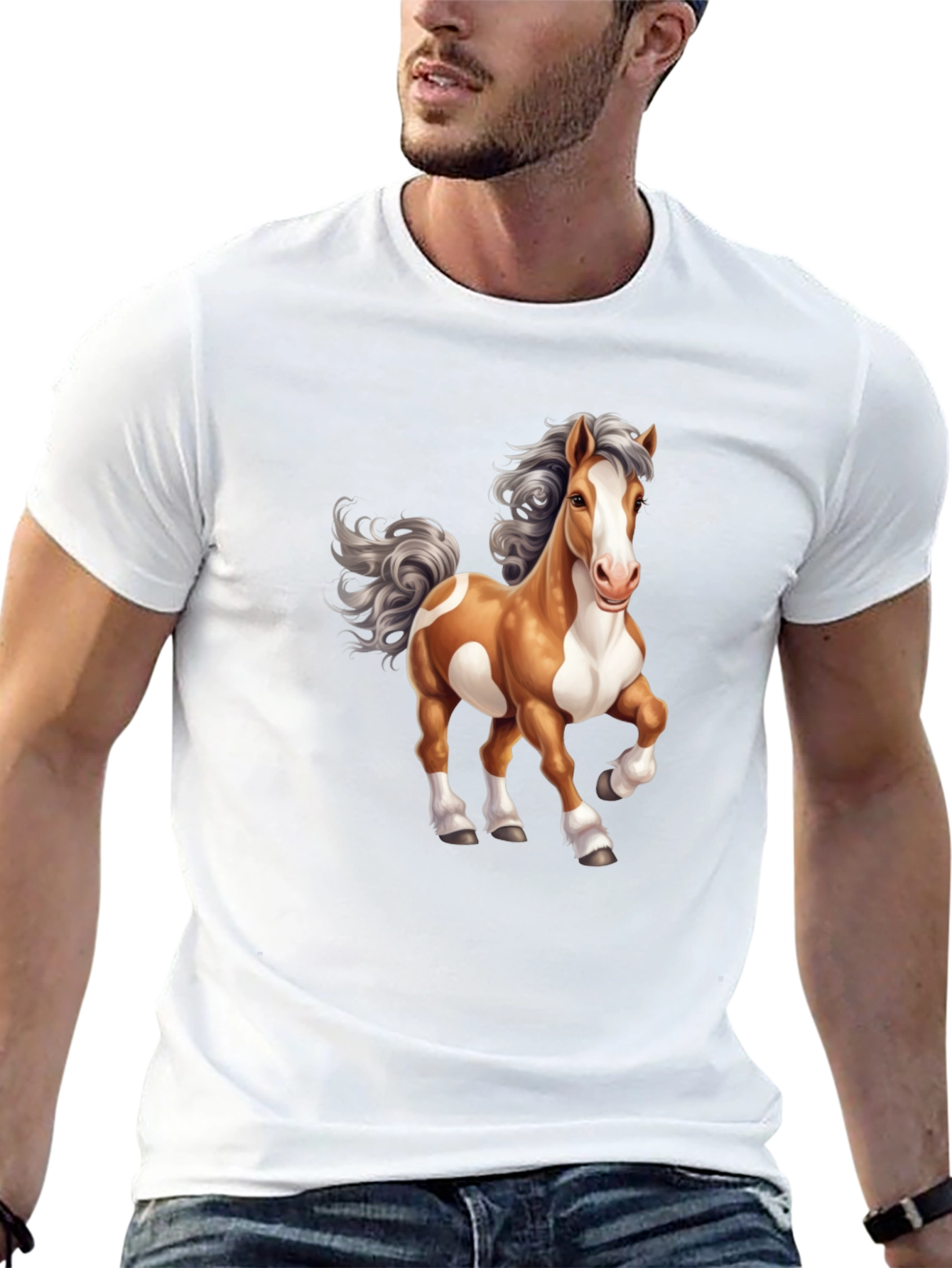 Horse Cartoon Graphic Tee - Mens Black T-Shirt