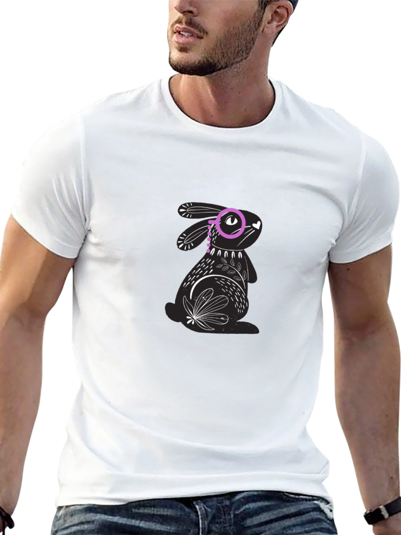 Black Tee with Rabbit Graphic