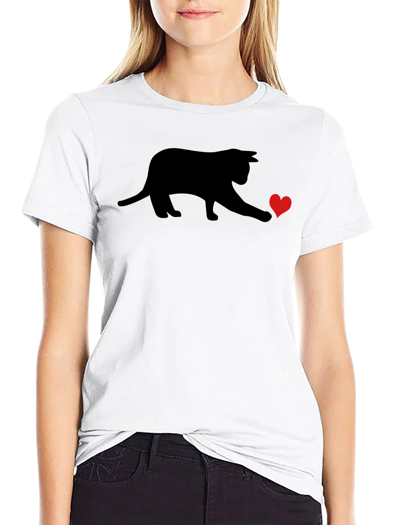 Black Cat Heart T-Shirt - Playful Graphic Tee