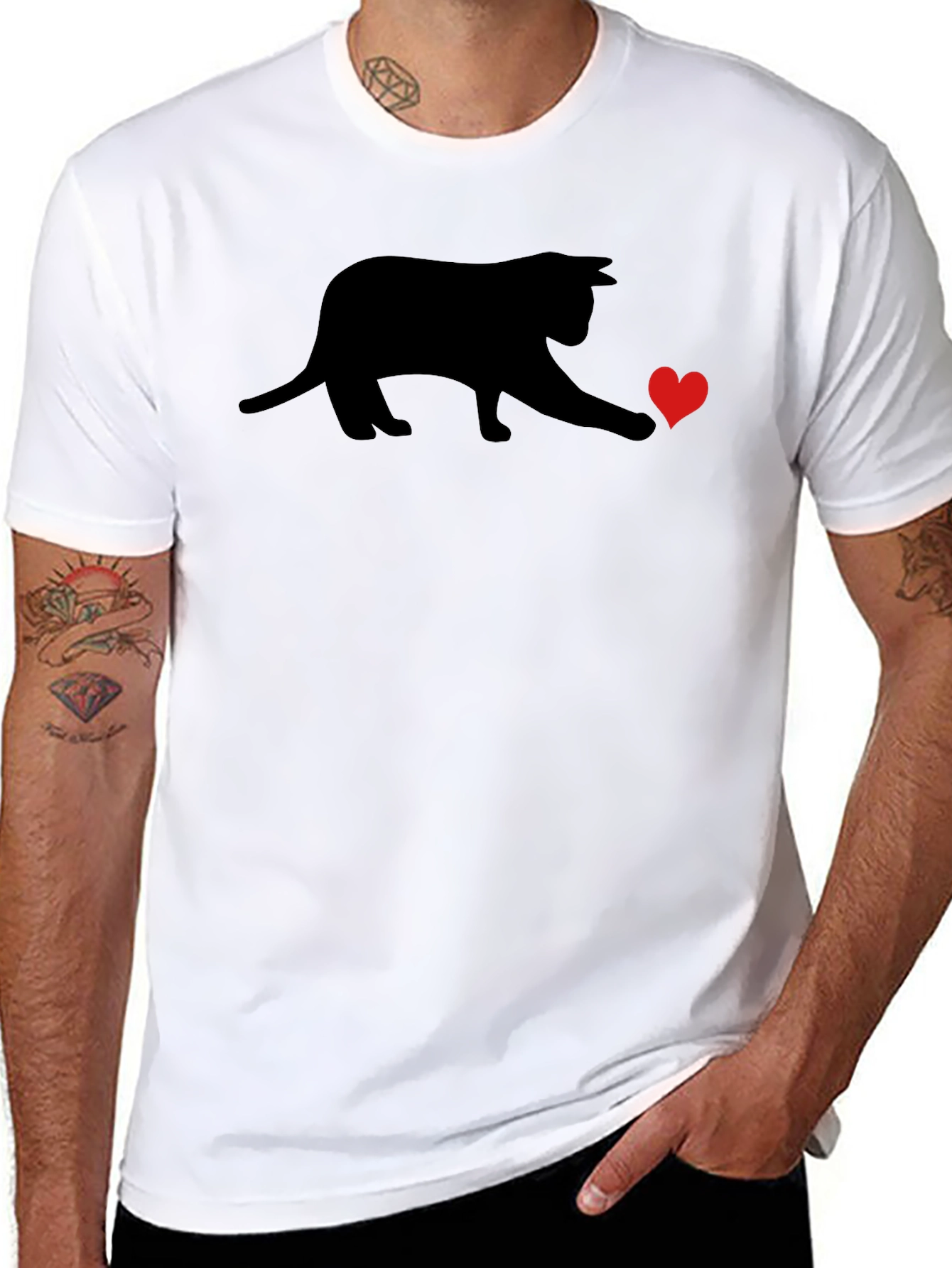 Black Cat Heart T-Shirt - Playful Graphic Tee