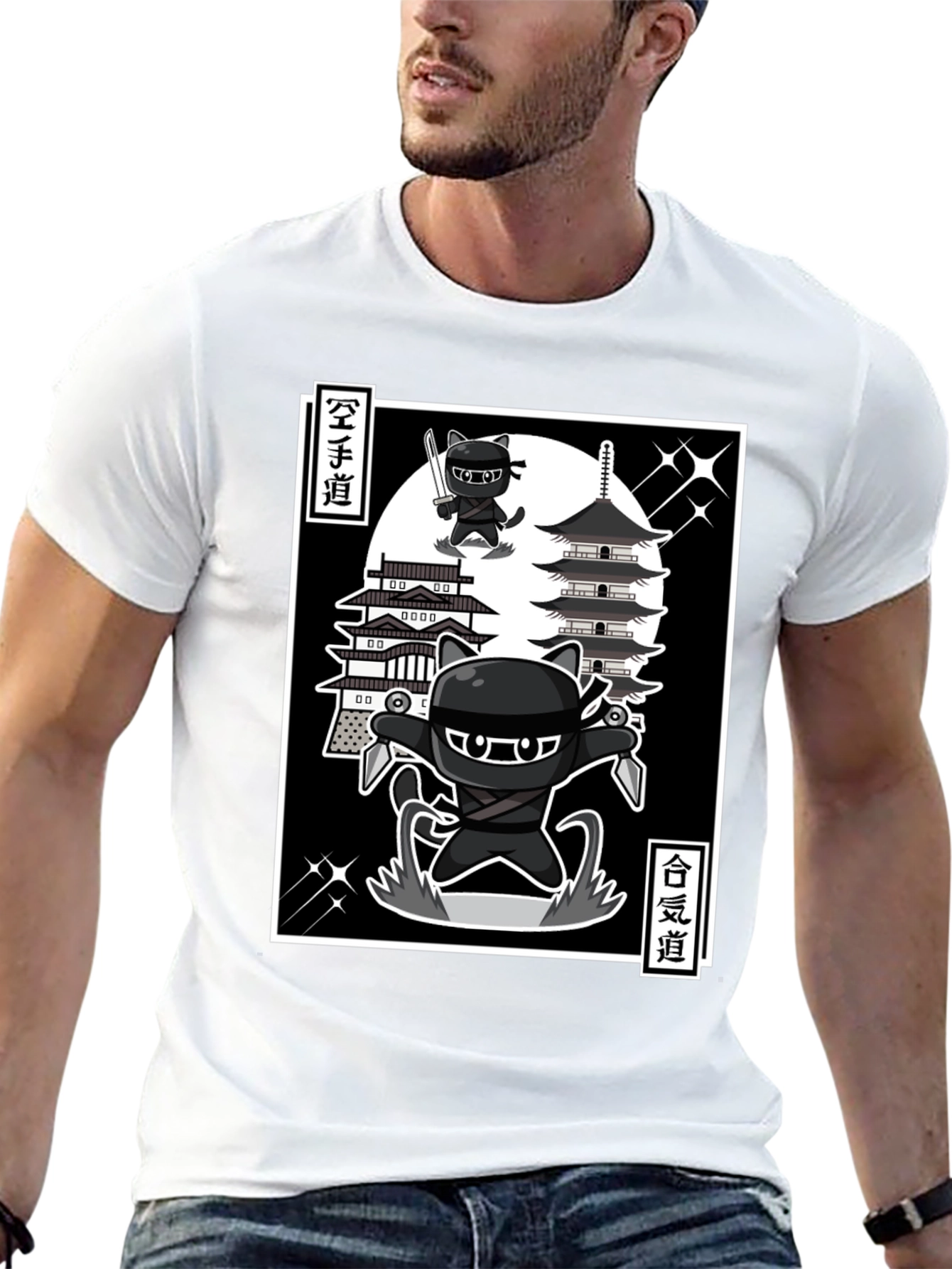 Ninja Cat T-Shirt - Martial Arts Cartoon Style