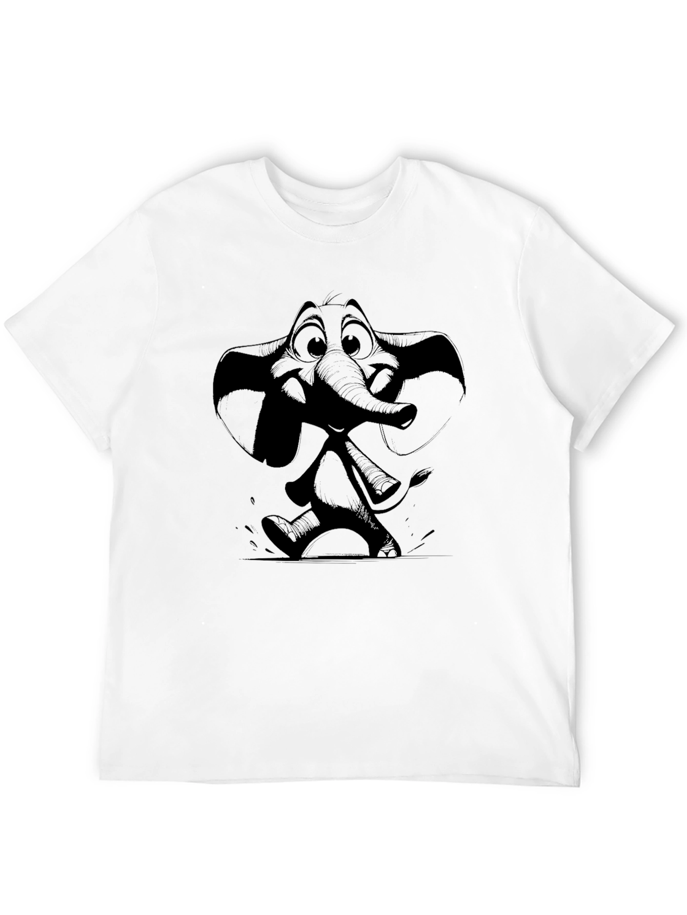 Elephant Cartoon Graphic Black T-Shirt