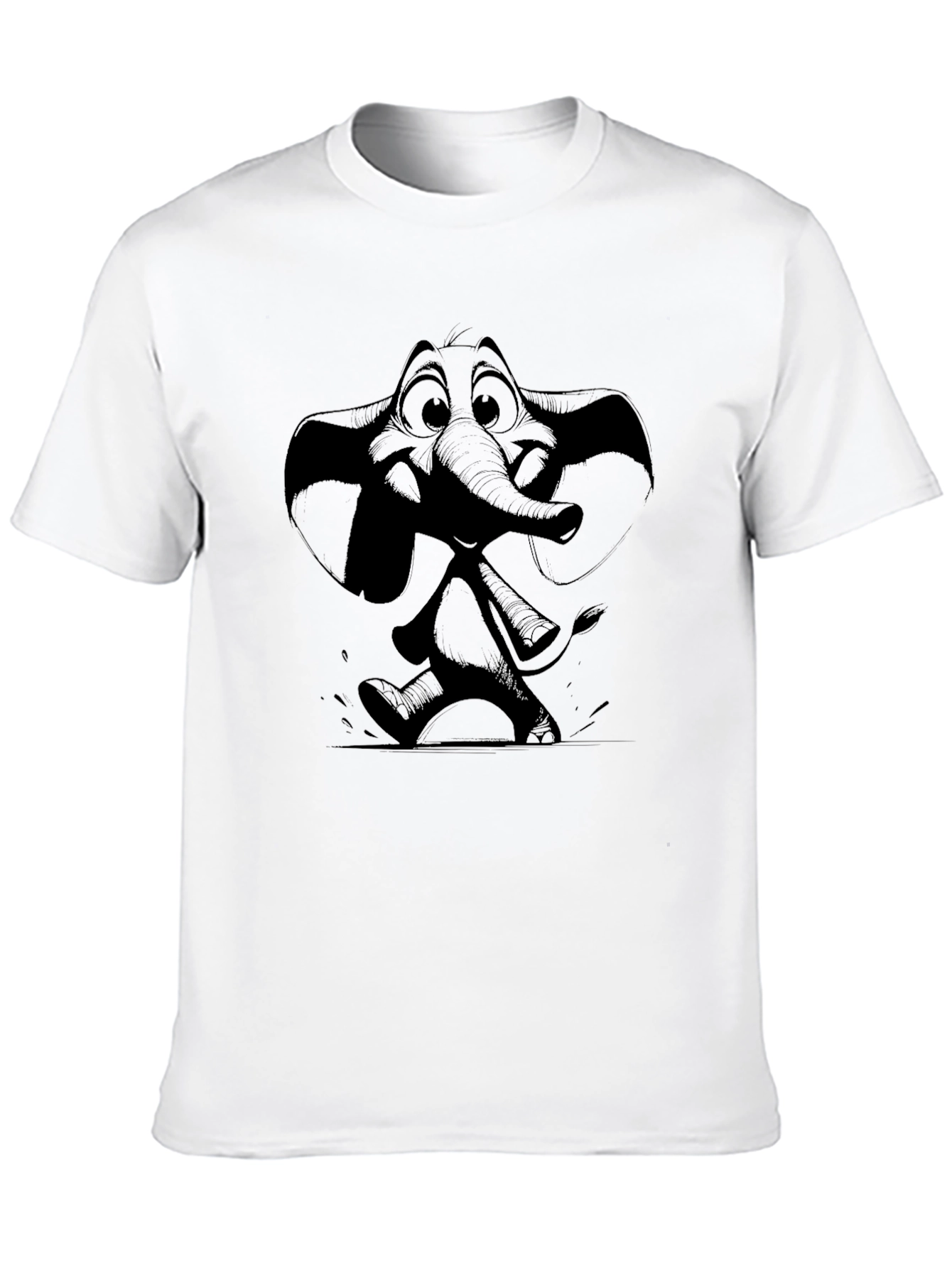 Elephant Cartoon Graphic Black T-Shirt