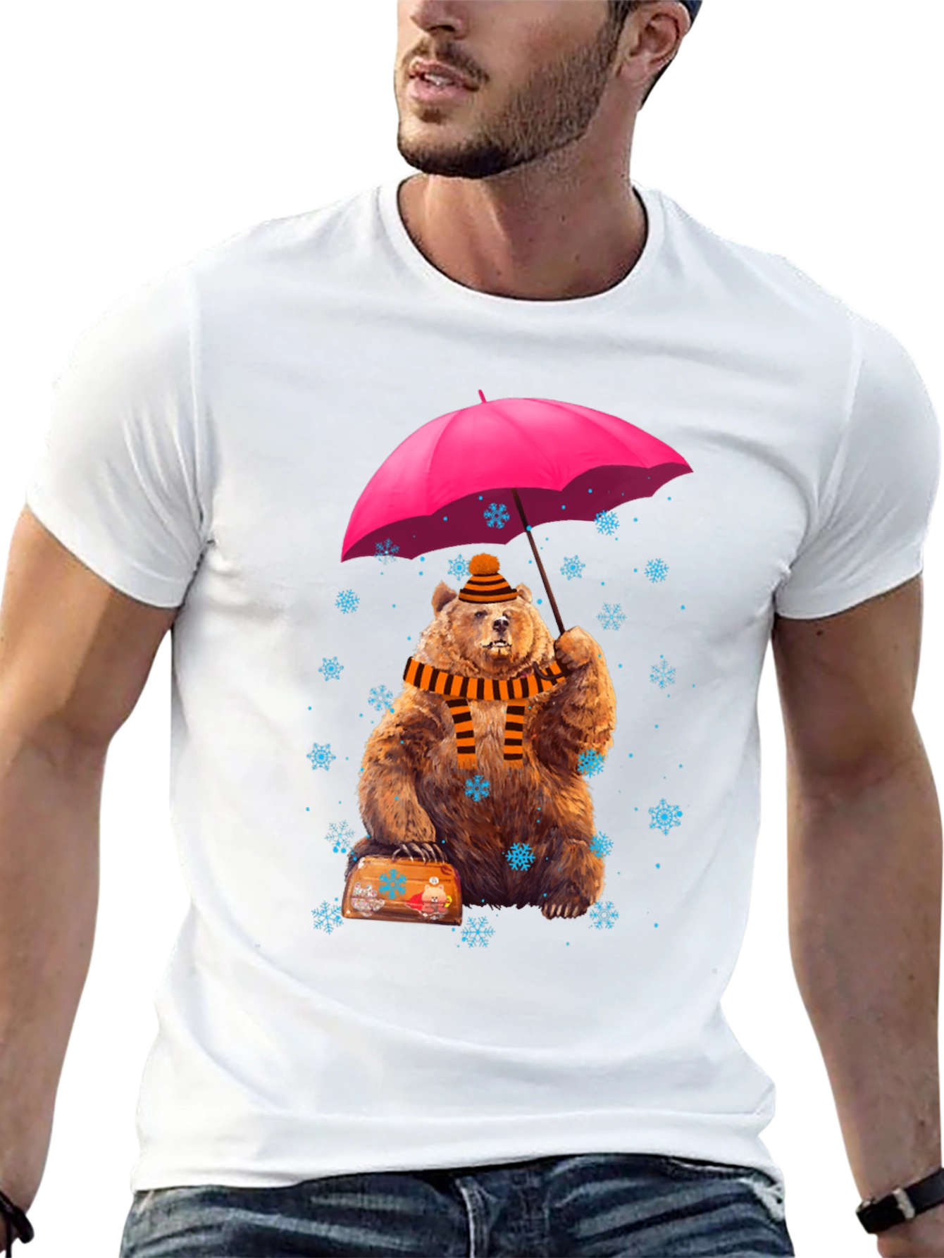 Whimsical Bear Under Umbrella Graphic Tee