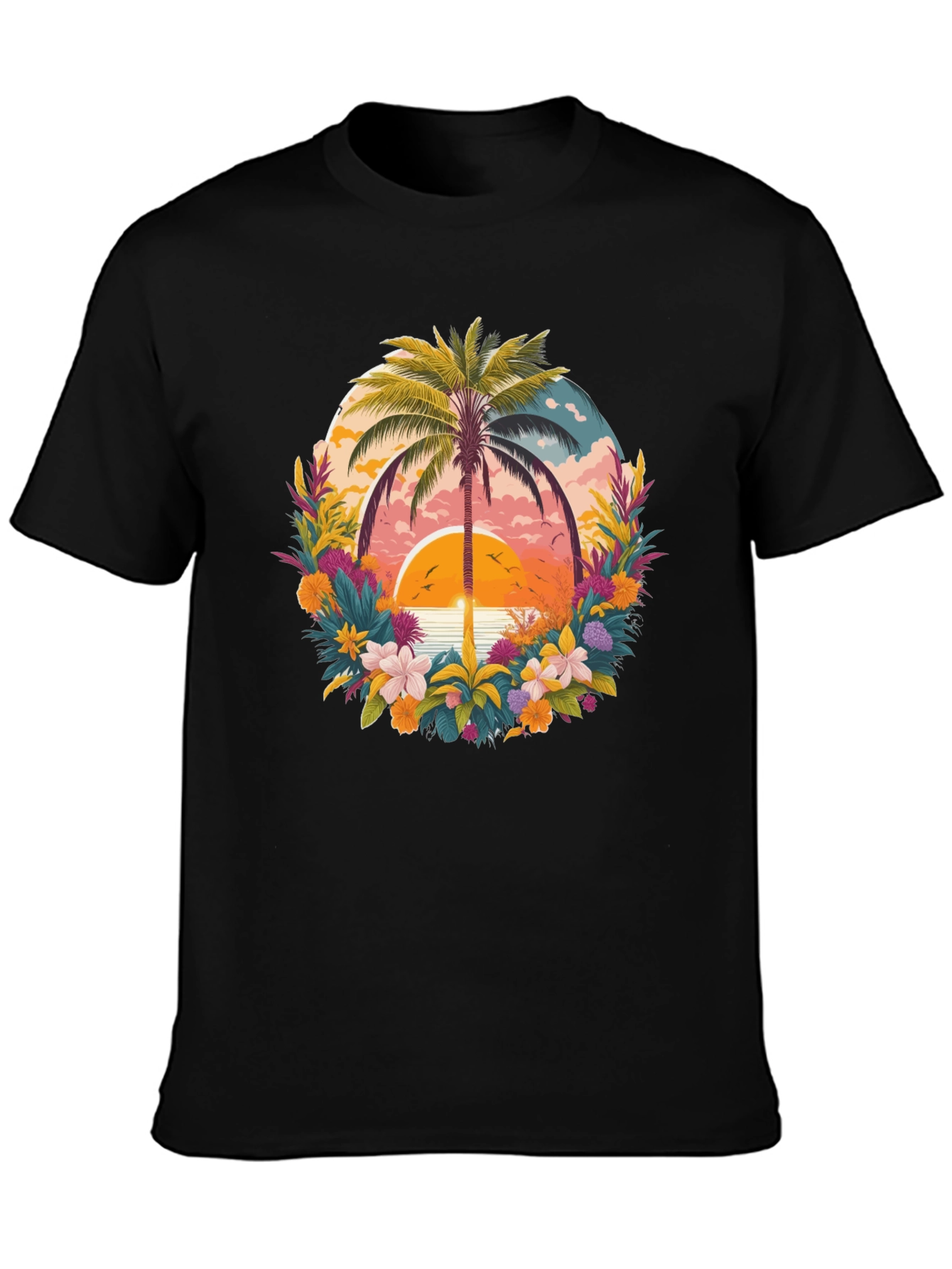 Tropical Sunset Palm Tree Graphic T-Shirt