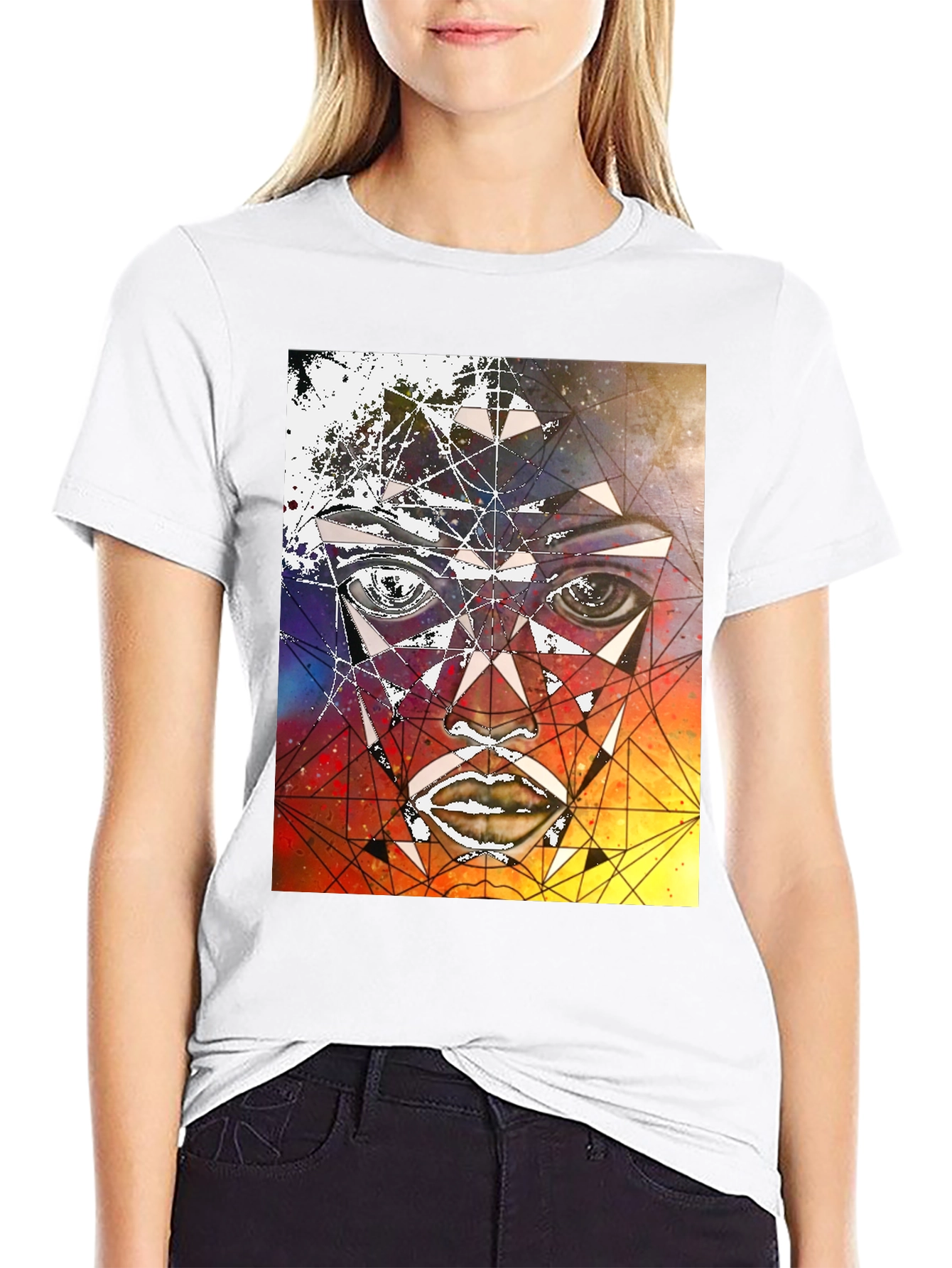 Geometric Face Graphic Black T-Shirt