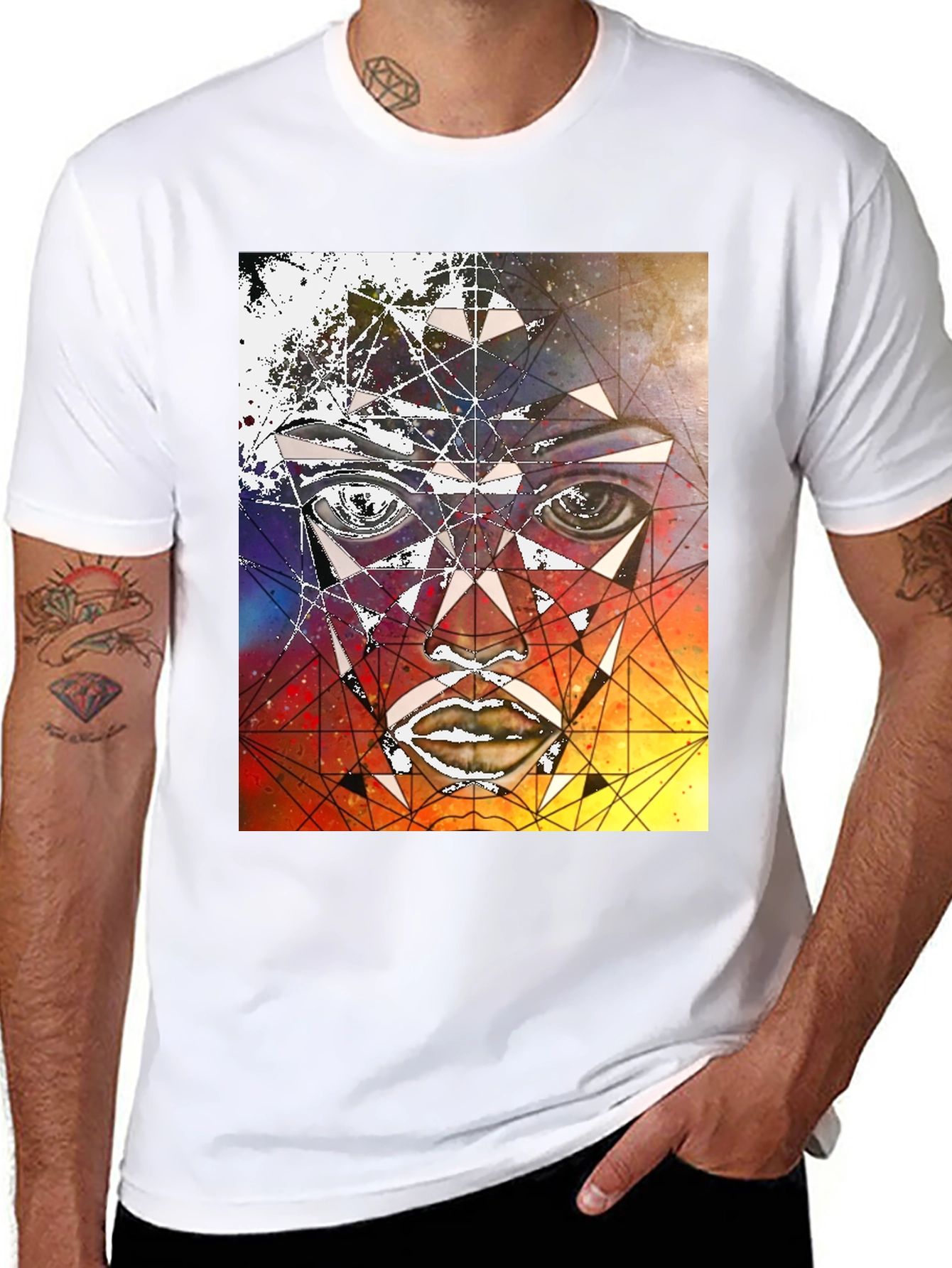 Geometric Face Graphic Black T-Shirt