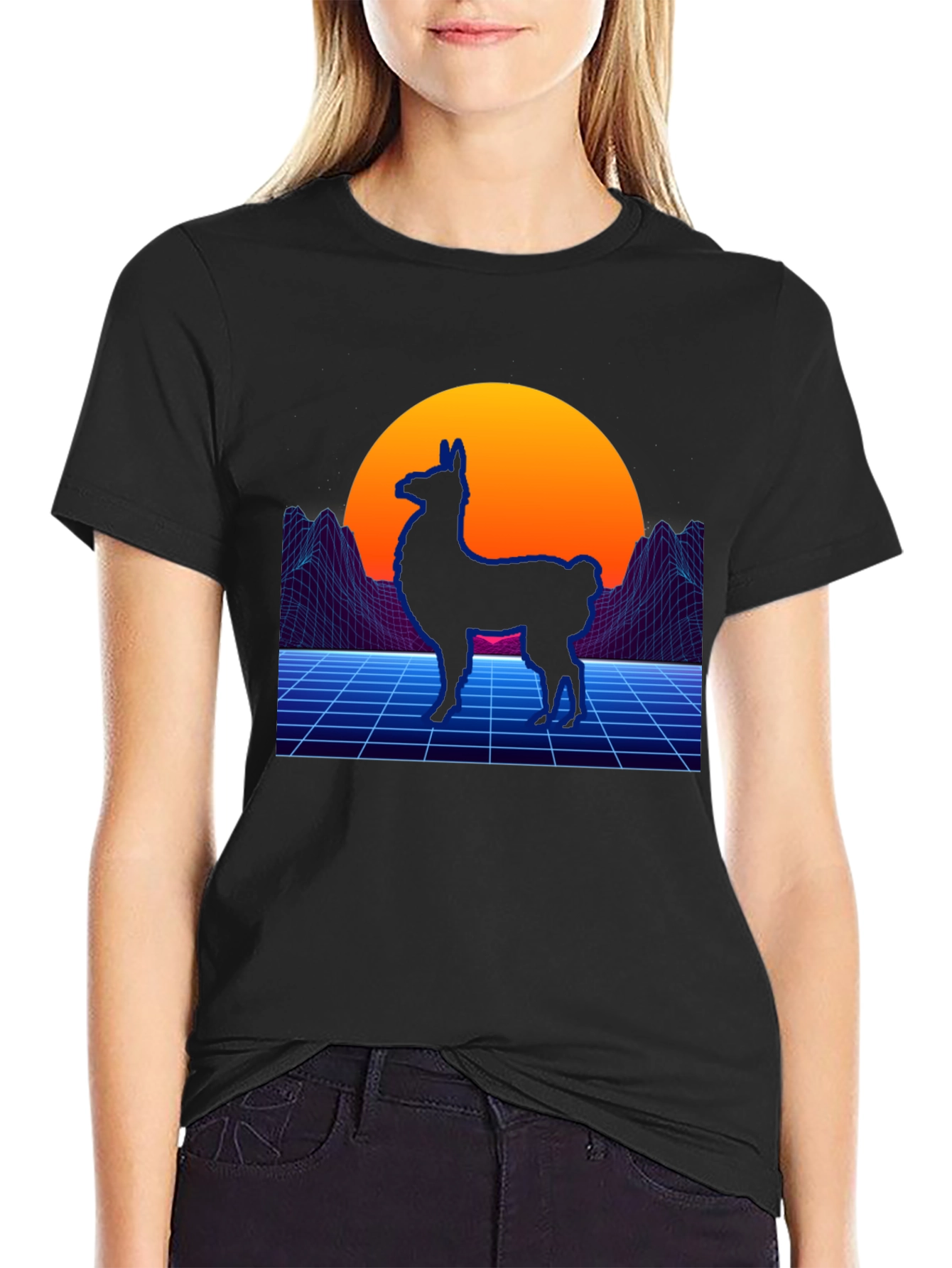 Retro Llama Graphic T-Shirt - Vaporwave Style