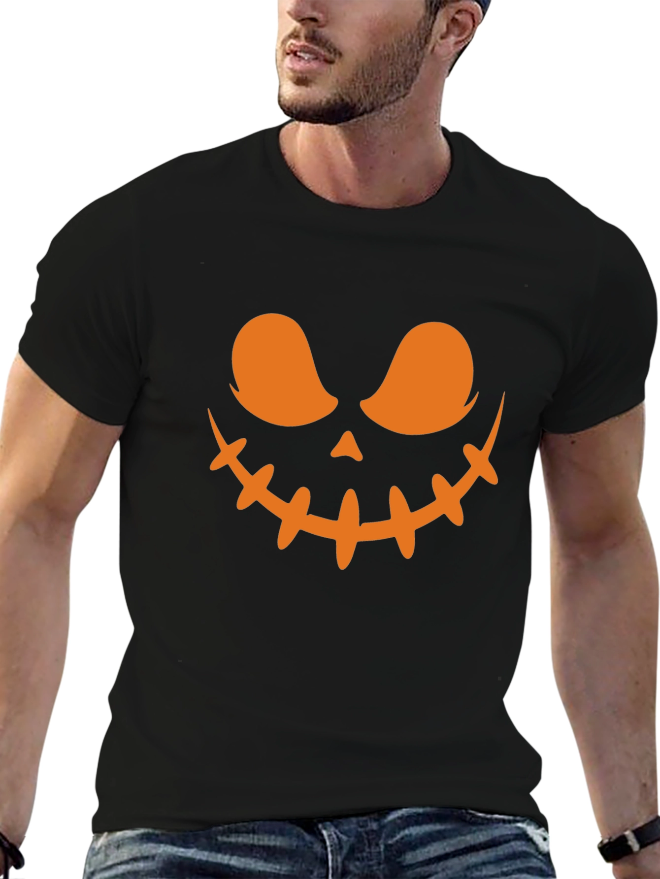 Spooky Halloween Face T-Shirt - Black