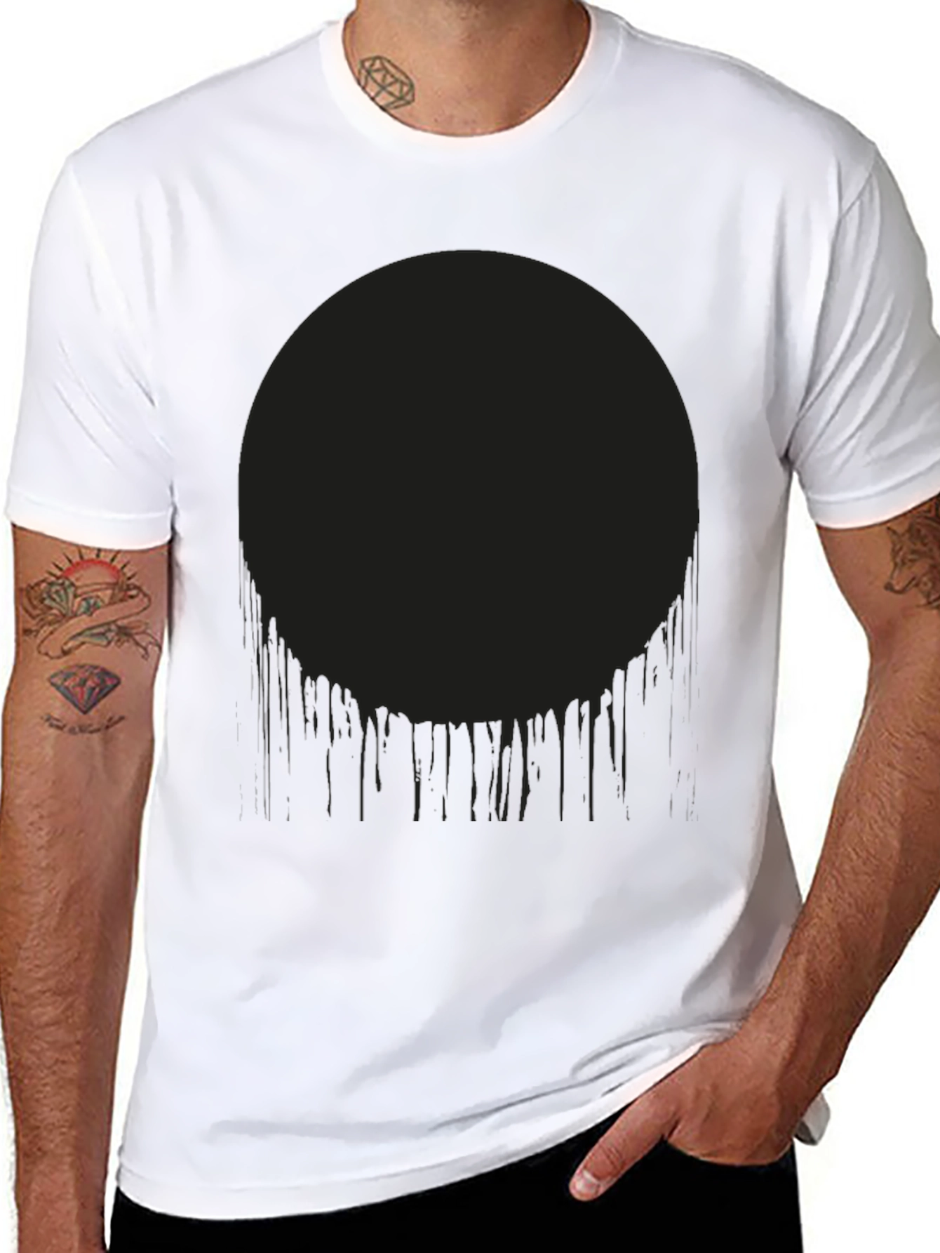 Mens Black Graphic Tee - Dripping Circle Design