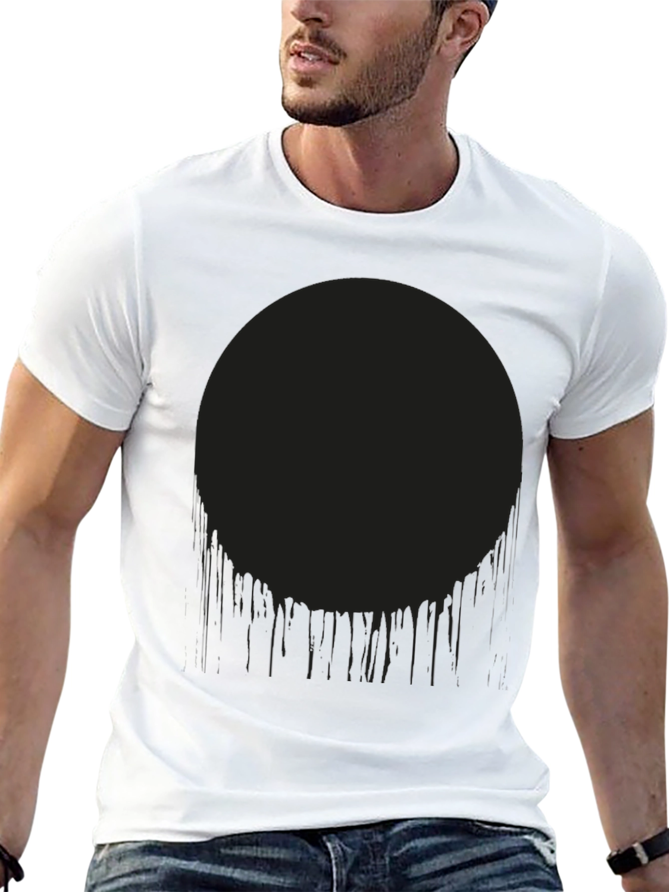 Mens Black Graphic Tee - Dripping Circle Design