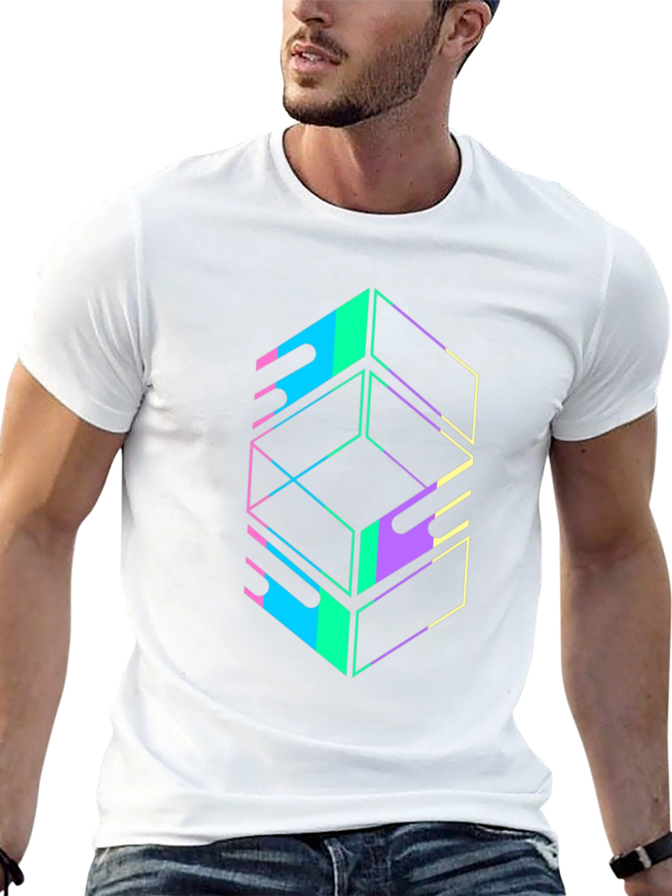Geometric Graphic Tee - Retro Style Black T-Shirt
