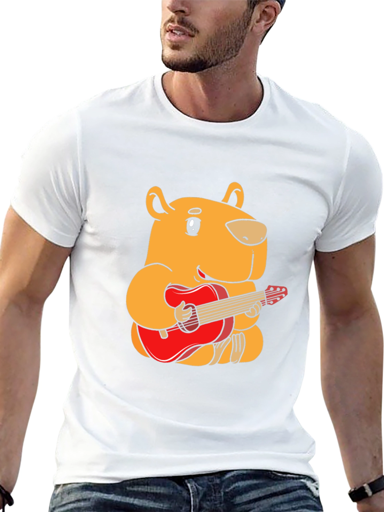 Capybara Guitar Player Black T-Shirt