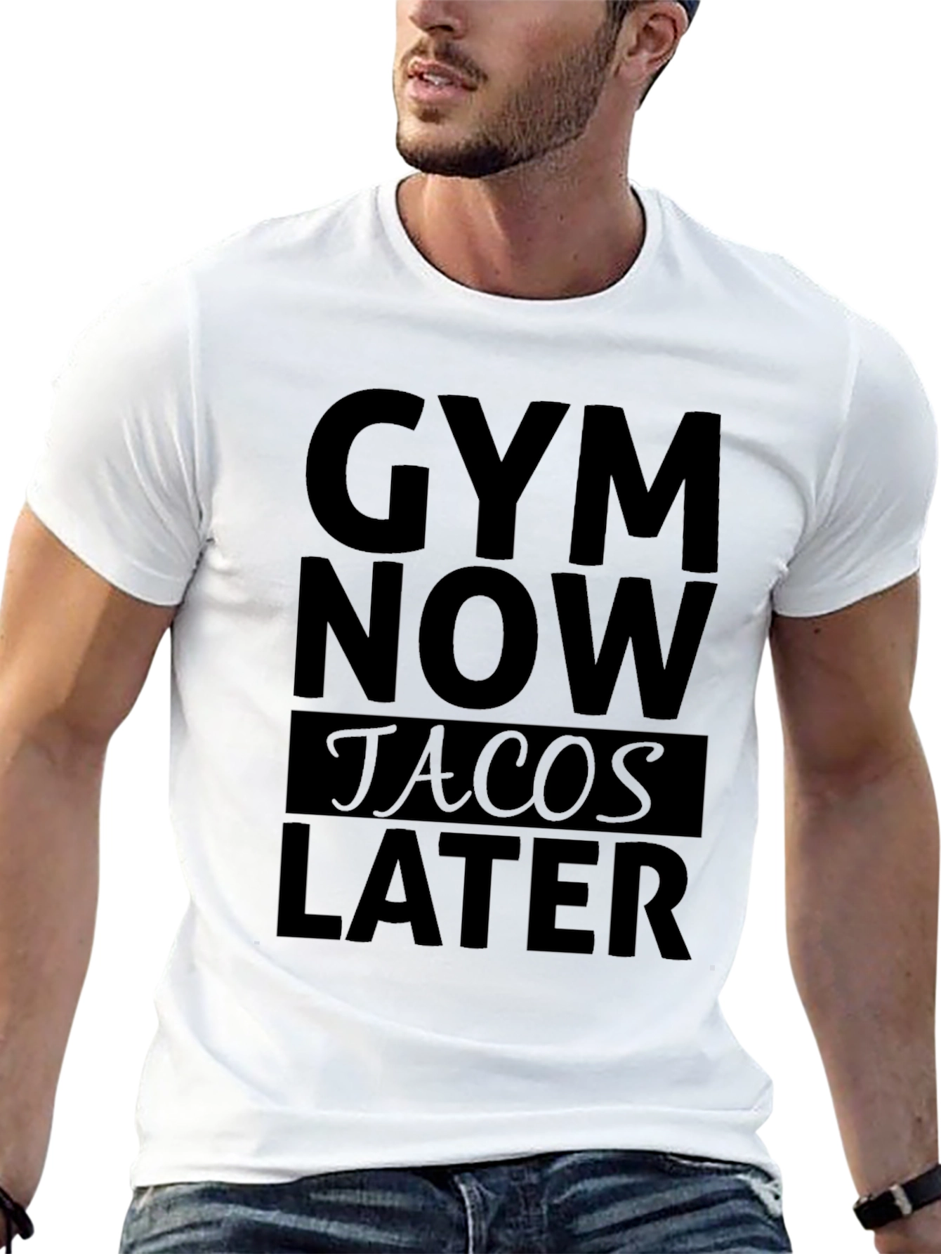 Gym Now Tacos Later Black Graphic T-Shirt