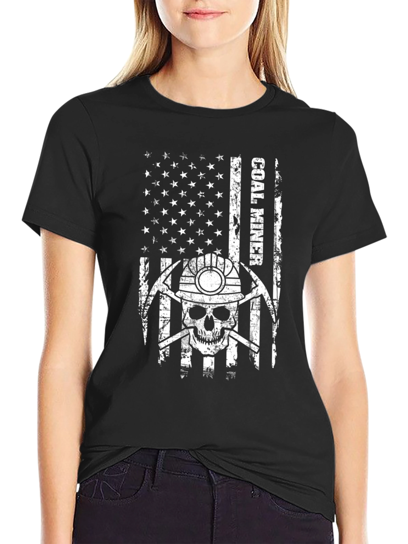 Coal Miner Skull Flag Graphic Tee