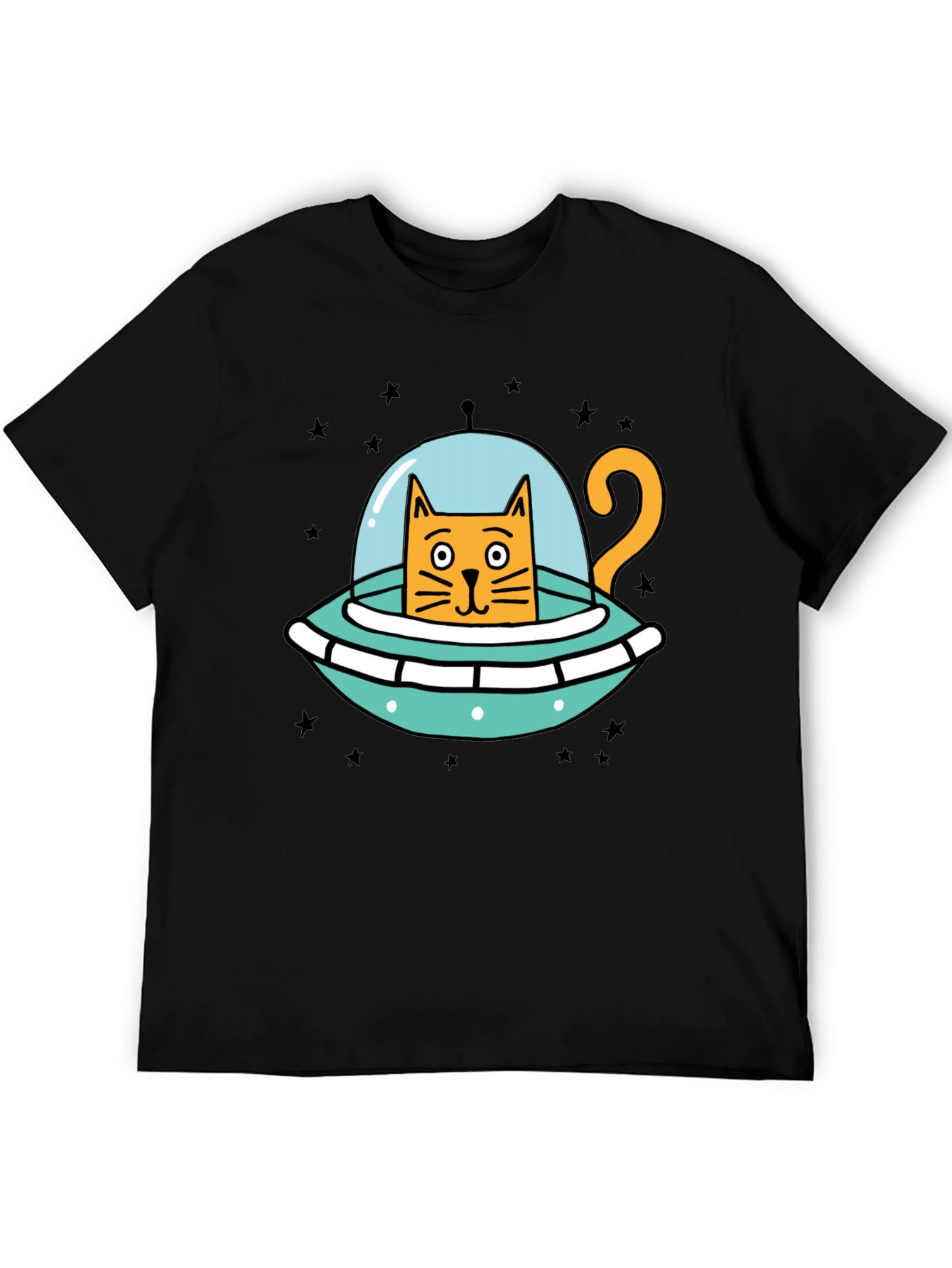 Cosmic Cat UFO Black T-Shirt