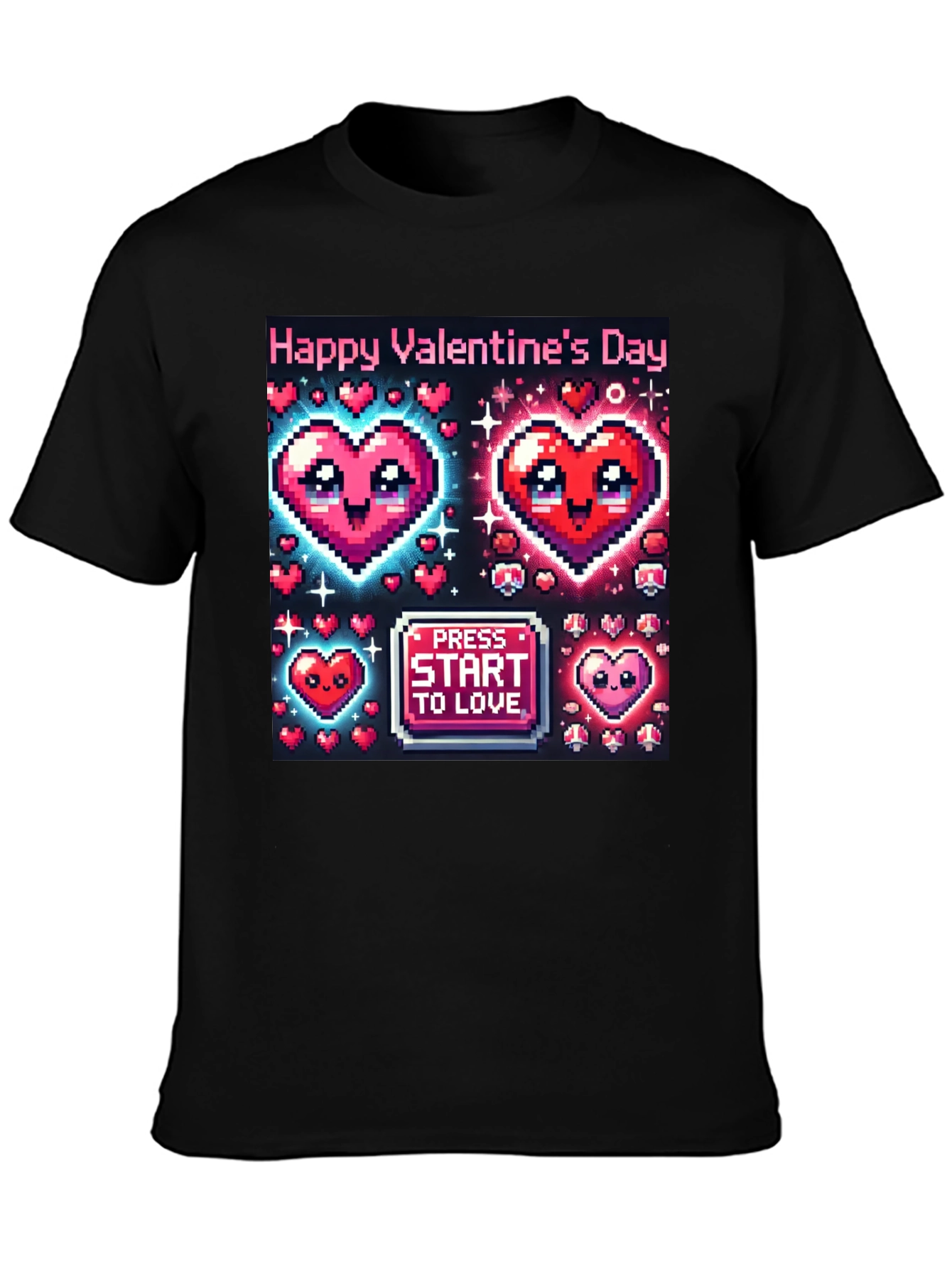 Valentines Day Pixel Hearts Gamer T-Shirt