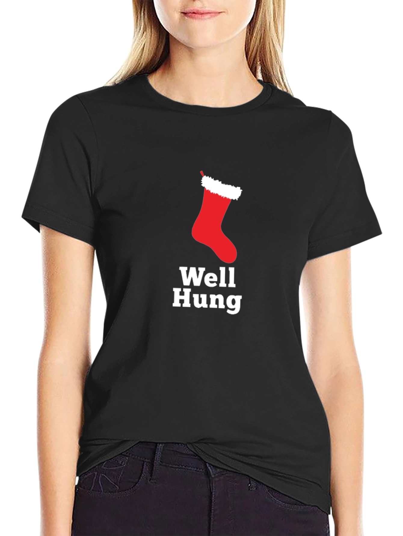 Well Hung Christmas Stocking Holiday Humor T-Shirt