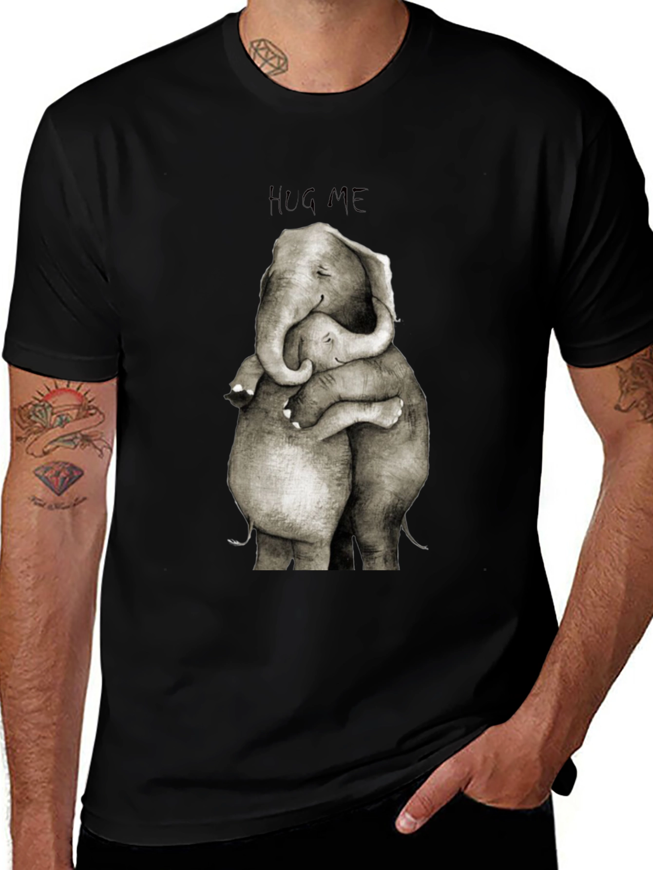 Elephant Hug Graphic Tee - Soft Cotton Blend