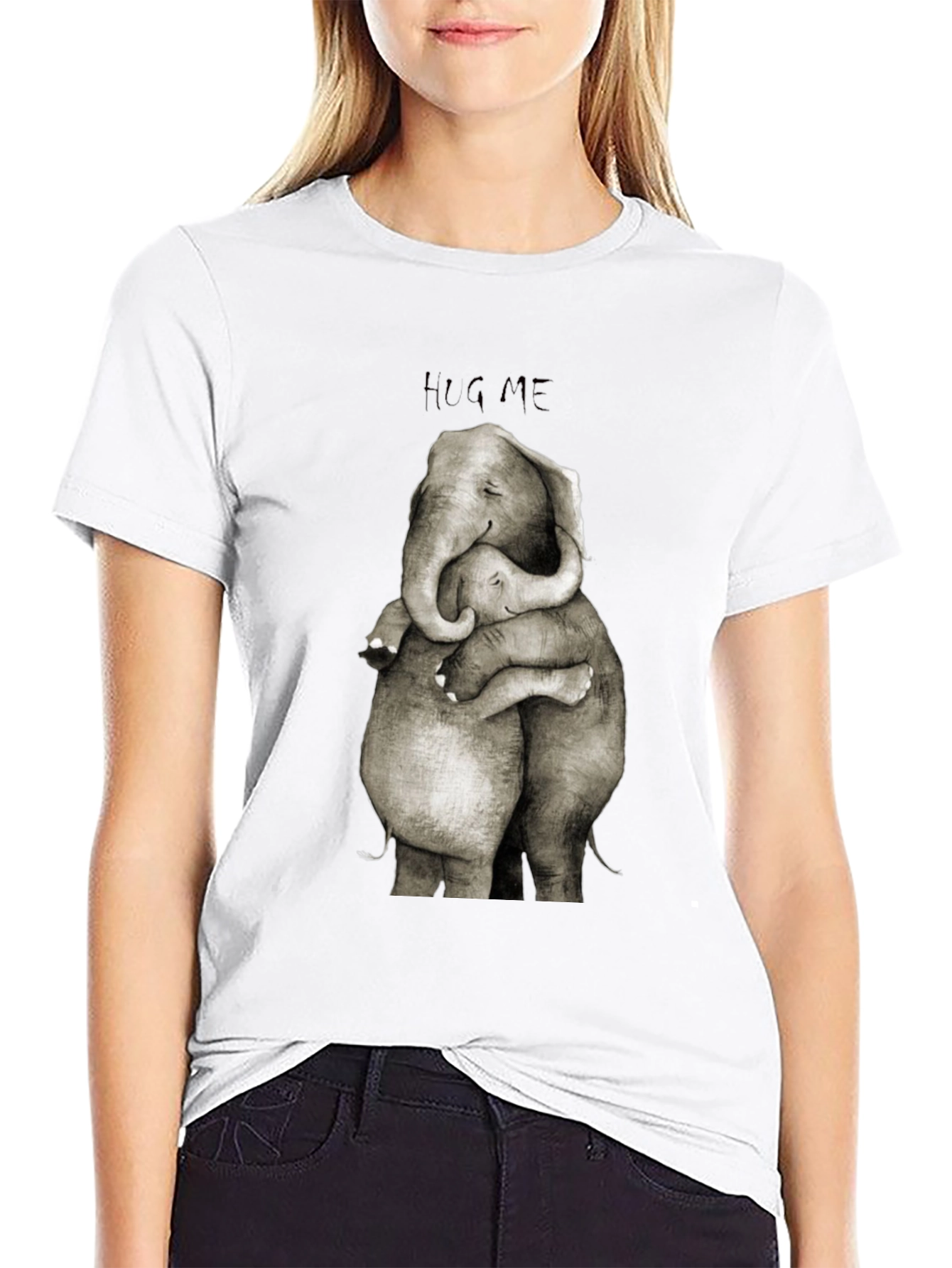 Elephant Hug Graphic Tee - Soft Cotton Blend
