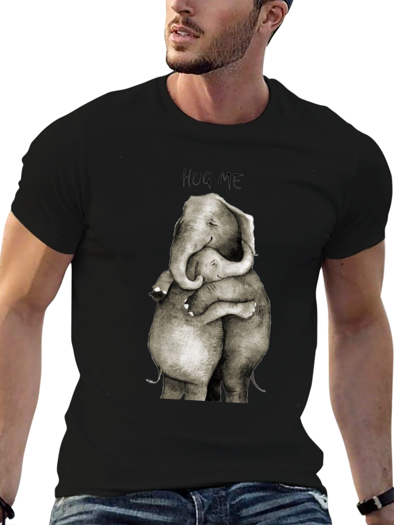 Elephant Hug Graphic Tee - Soft Cotton Blend