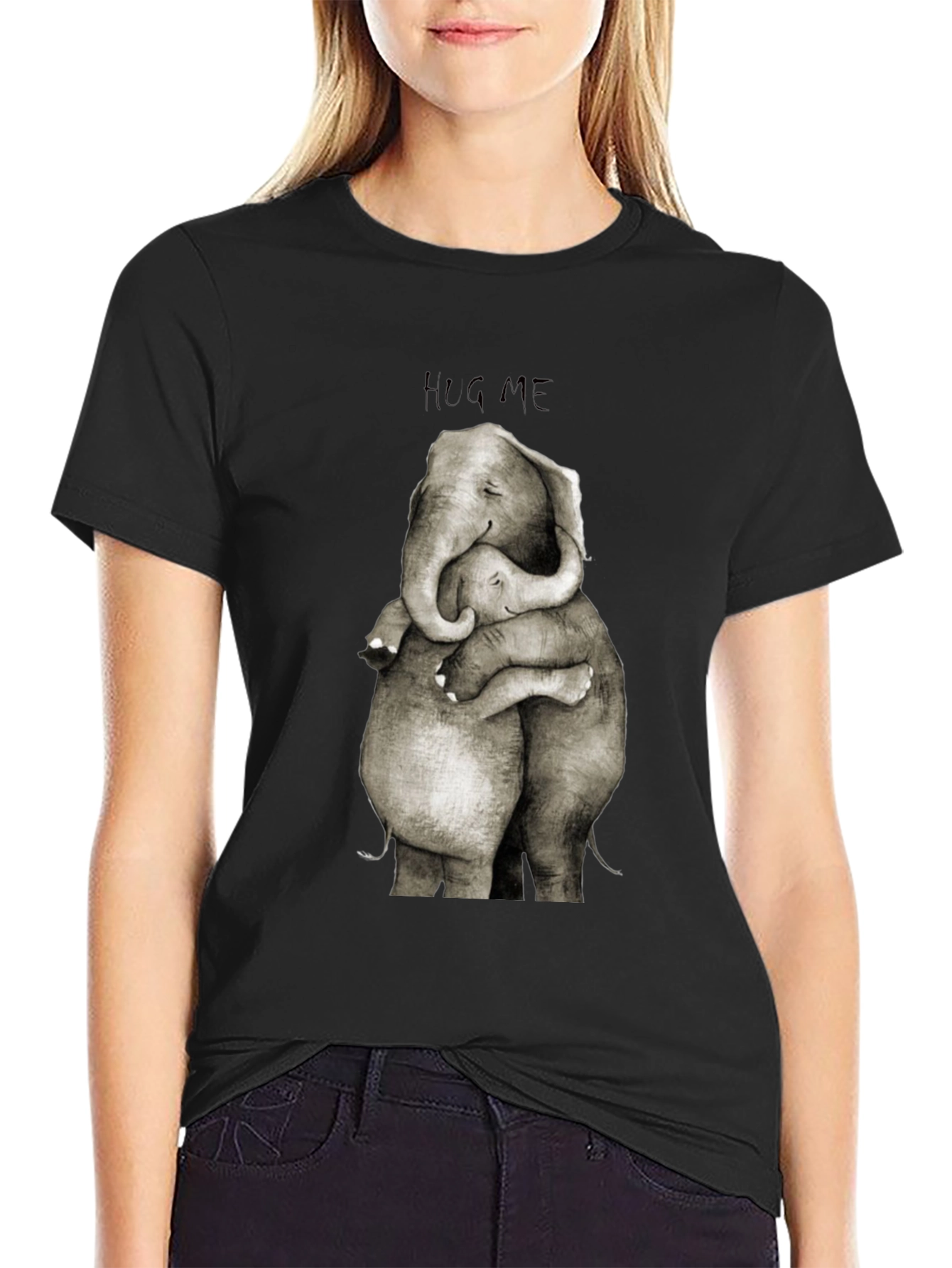 Elephant Hug Graphic Tee - Soft Cotton Blend