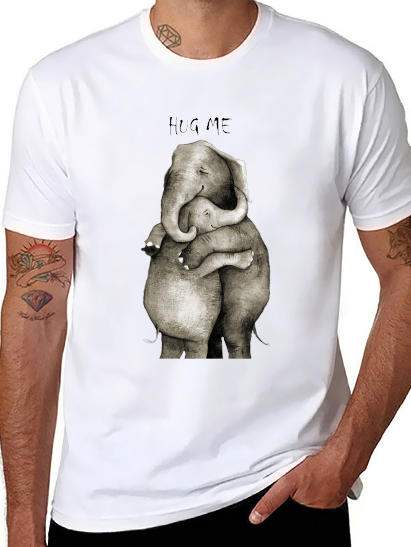 Elephant Hug Graphic Tee - Soft Cotton Blend