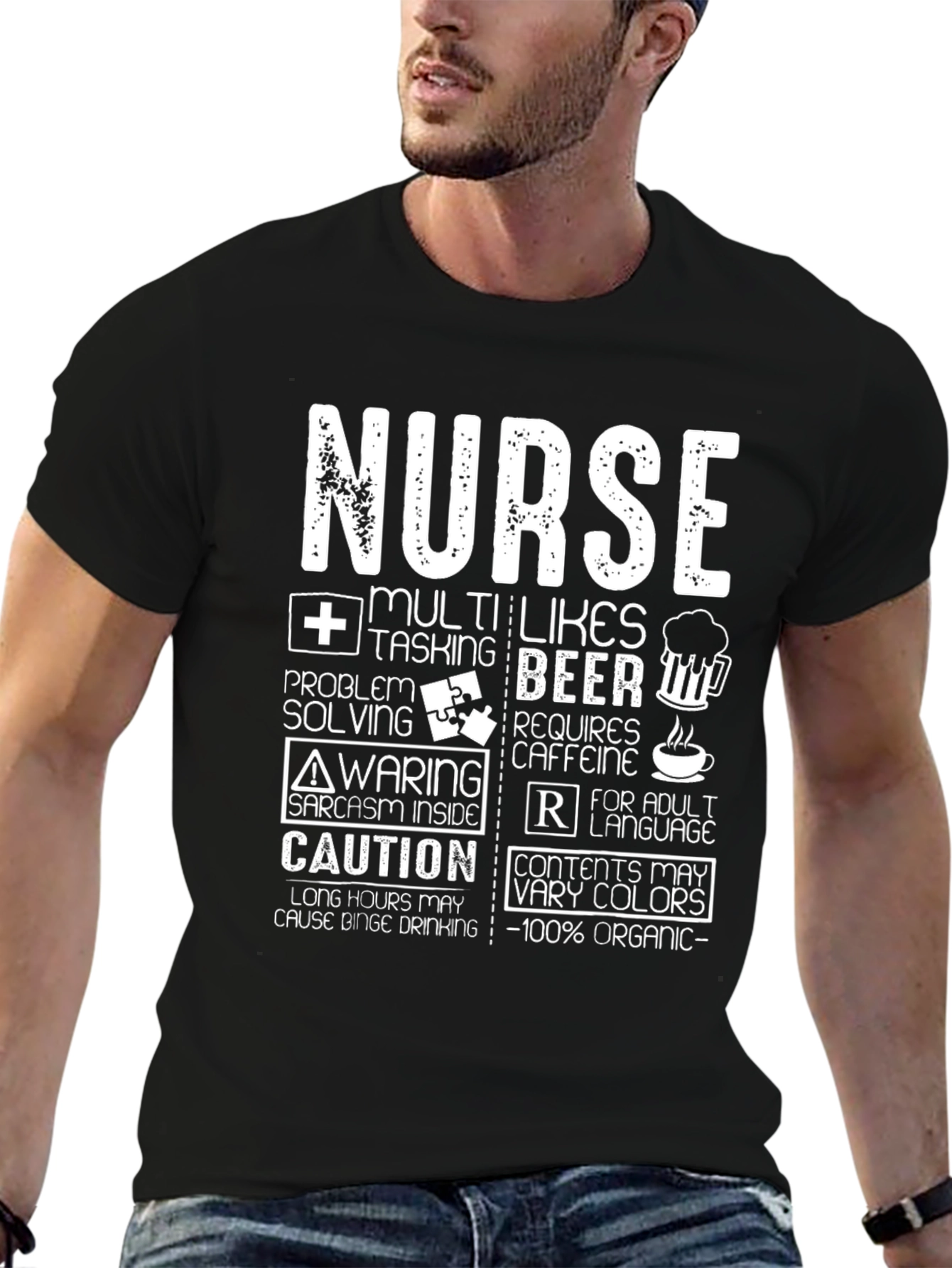 Nurse Funny T-Shirt - Multi-Tasking Beer Caffeine Organic