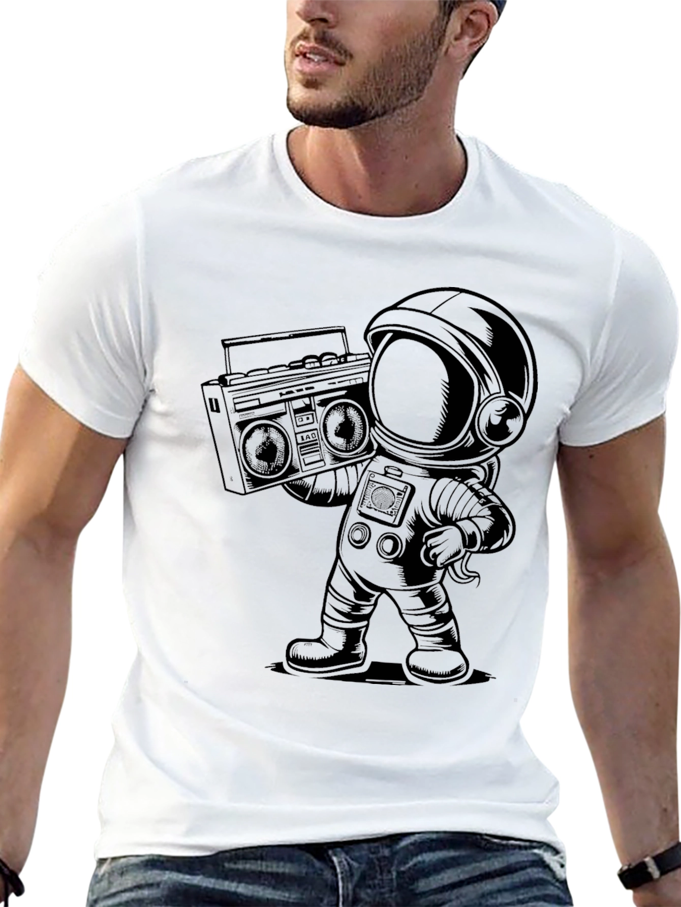 Astronaut Boombox Graphic Tee - Cool Space Vibes