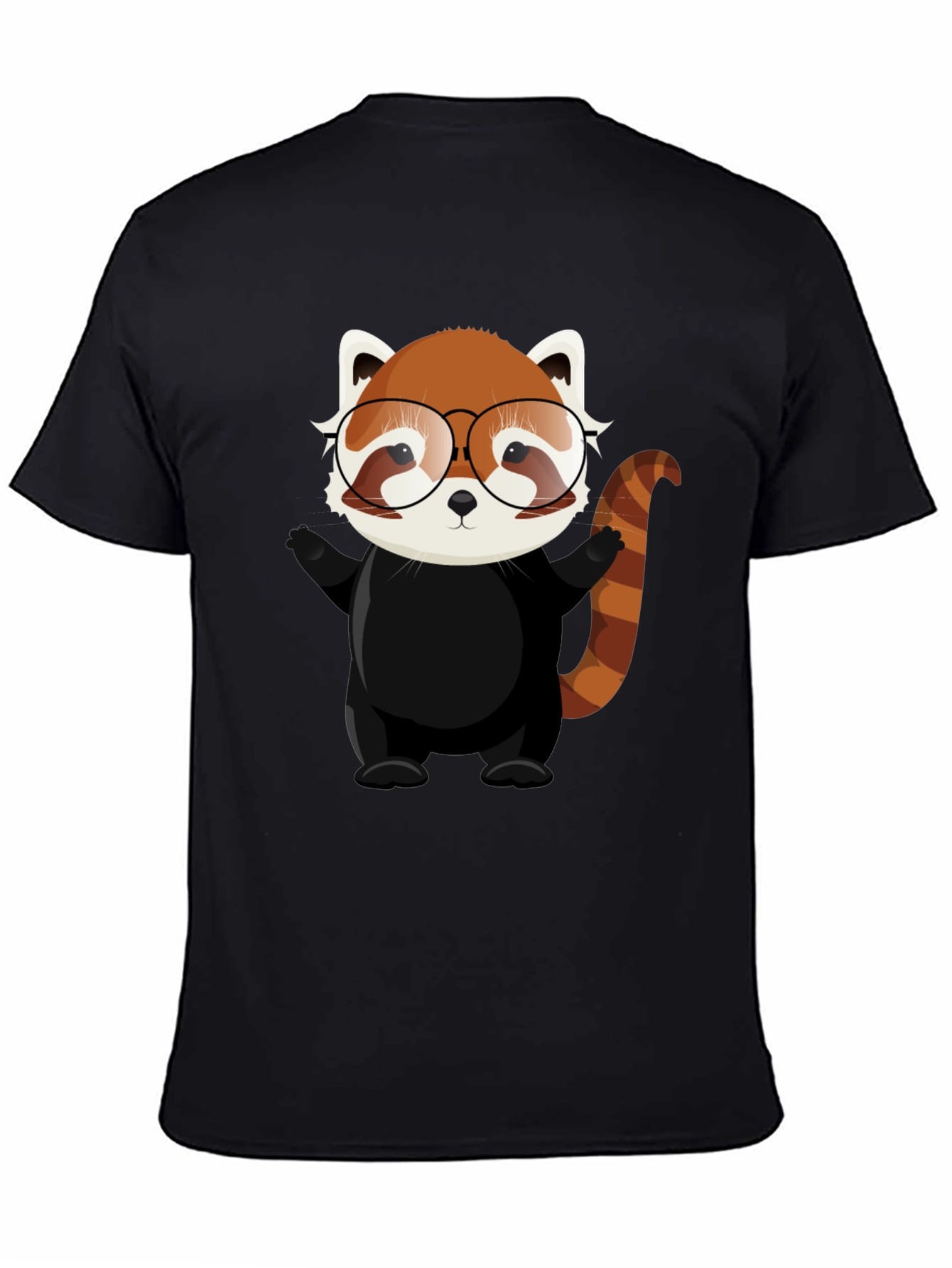 Red Panda with Glasses Black T-Shirt