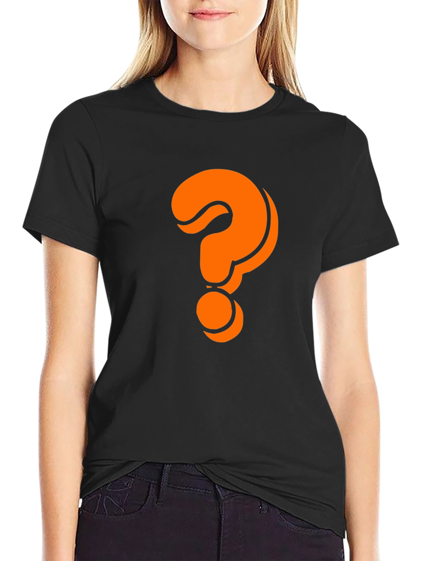 Mystery Black T-Shirt with Orange Question Mark