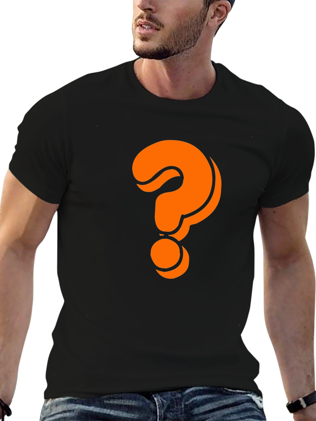 Mystery Black T-Shirt with Orange Question Mark