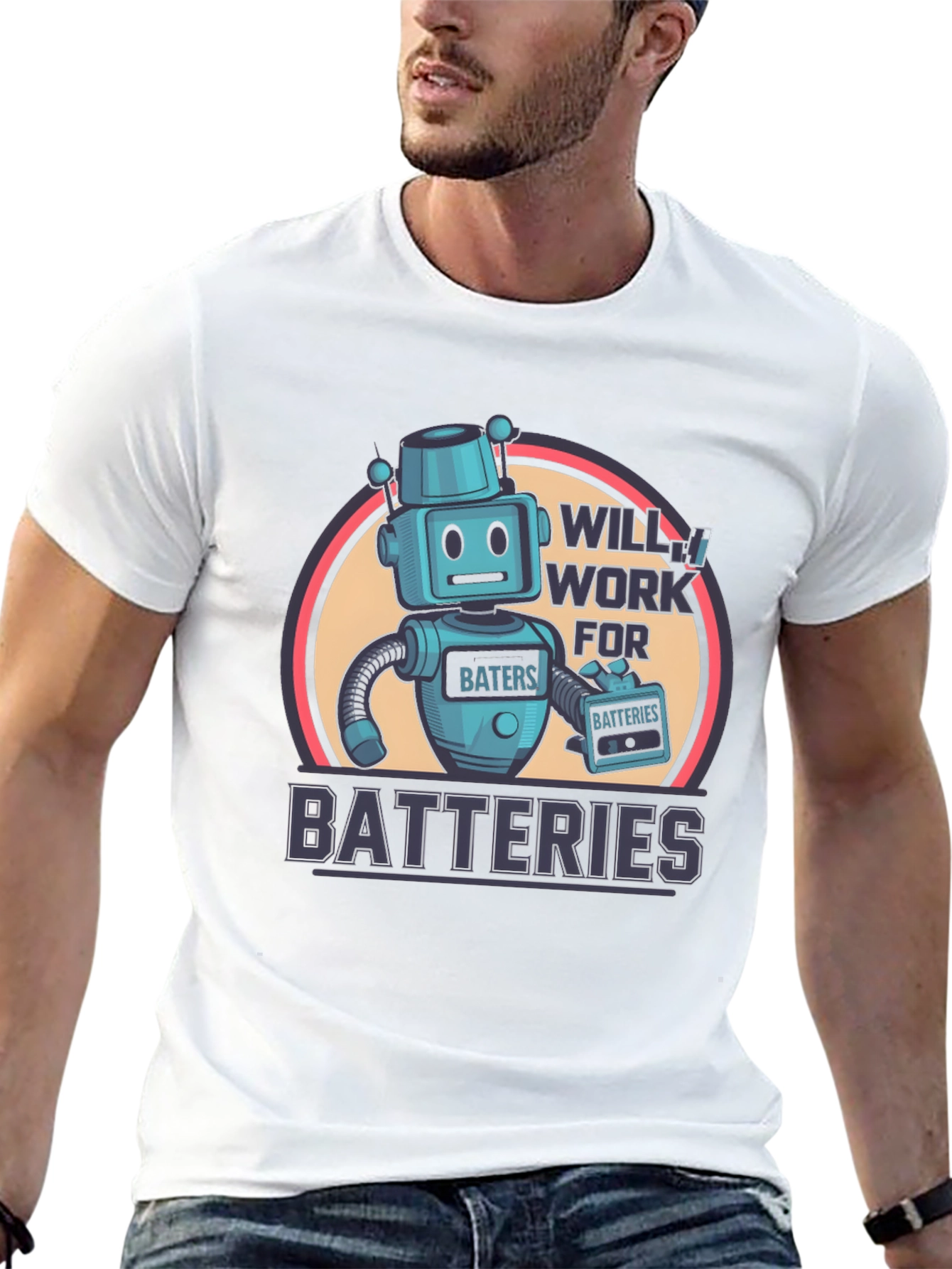 Robot Will Work for Batteries Graphic T-Shirt