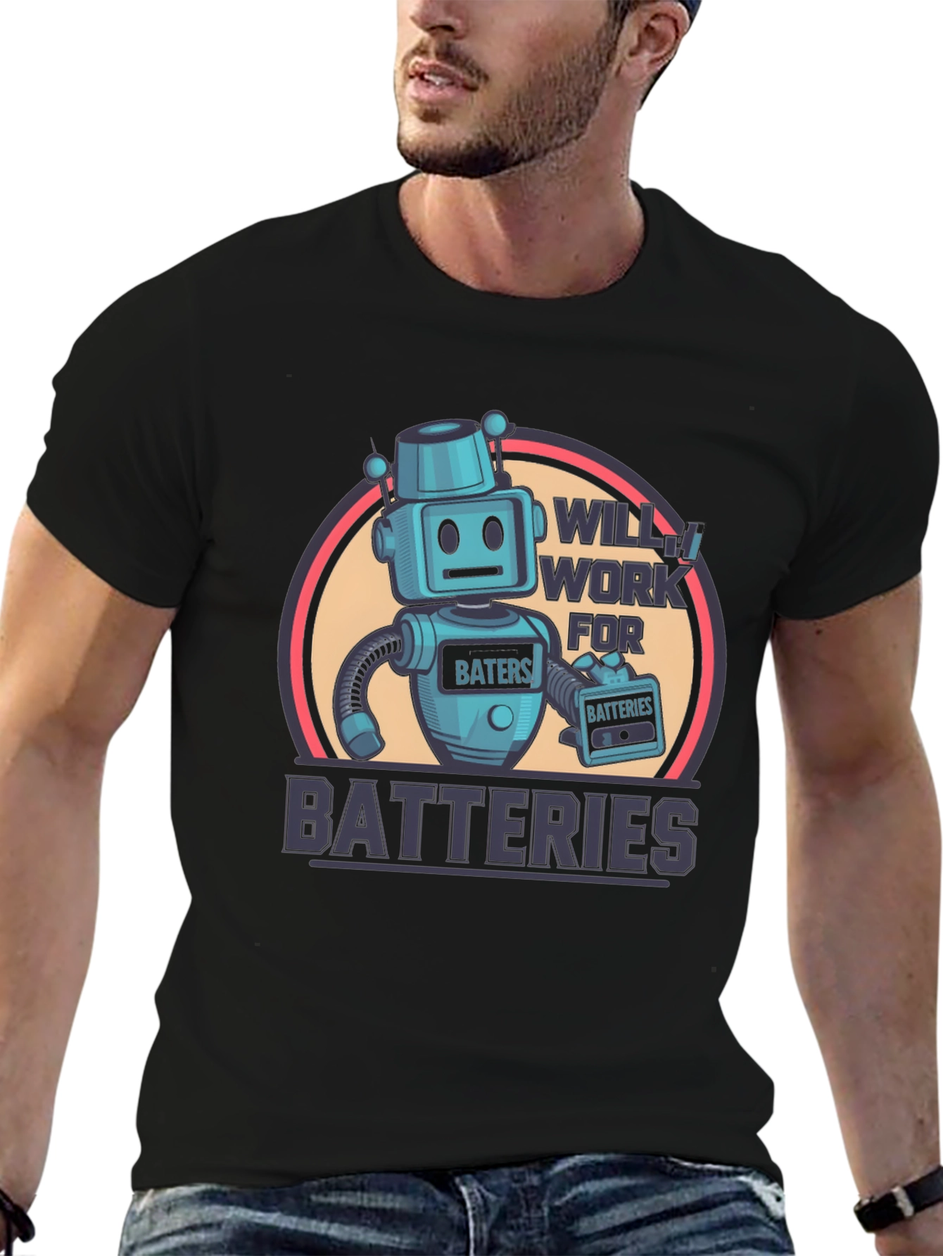 Robot Will Work for Batteries Graphic T-Shirt