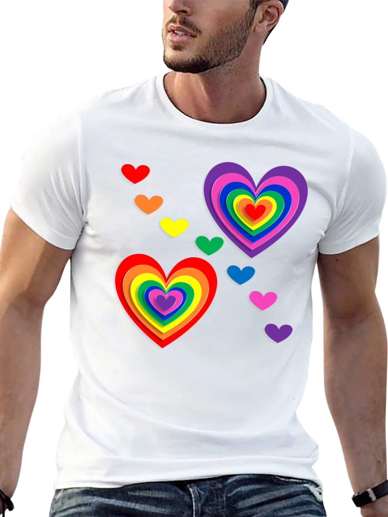 Rainbow Hearts Graphic Tee - Pride Month T-Shirt