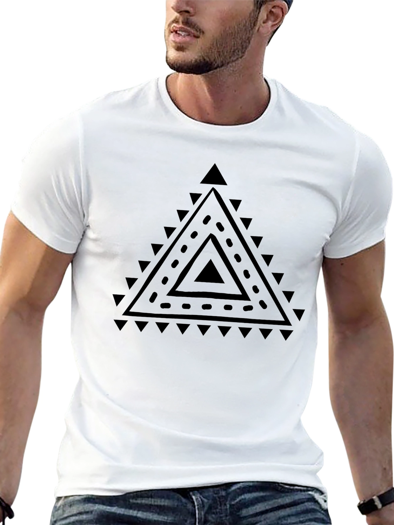 Geometric Triangle Graphic Black T-Shirt