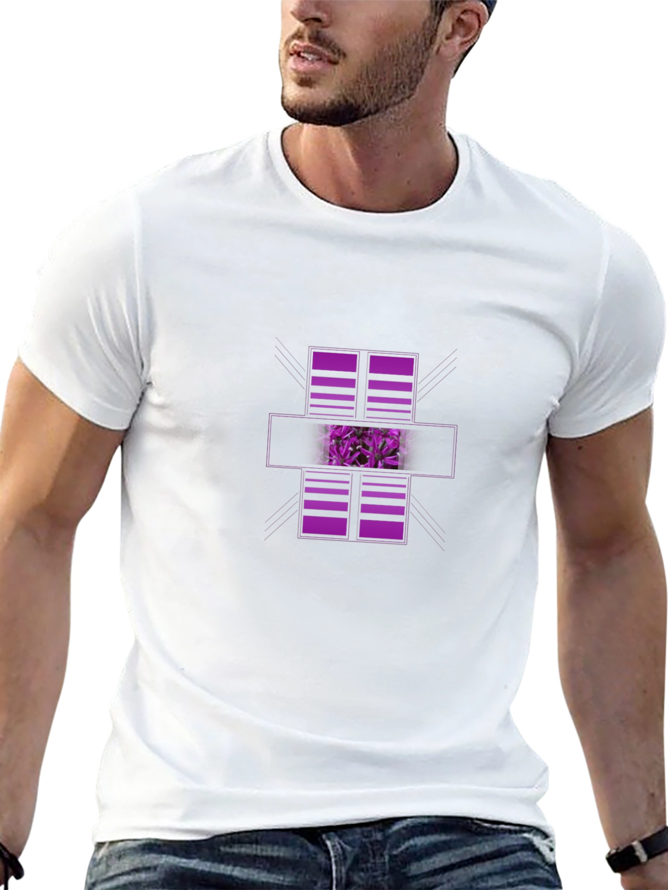 Modern Graphic Black T-Shirt with Purple Abstract Design