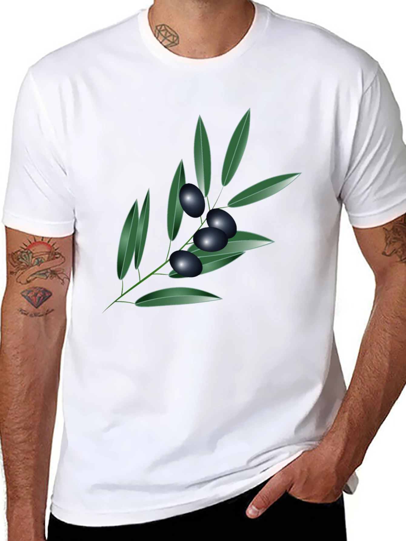 Olive Branch Graphic Tee - Black Cotton Blend