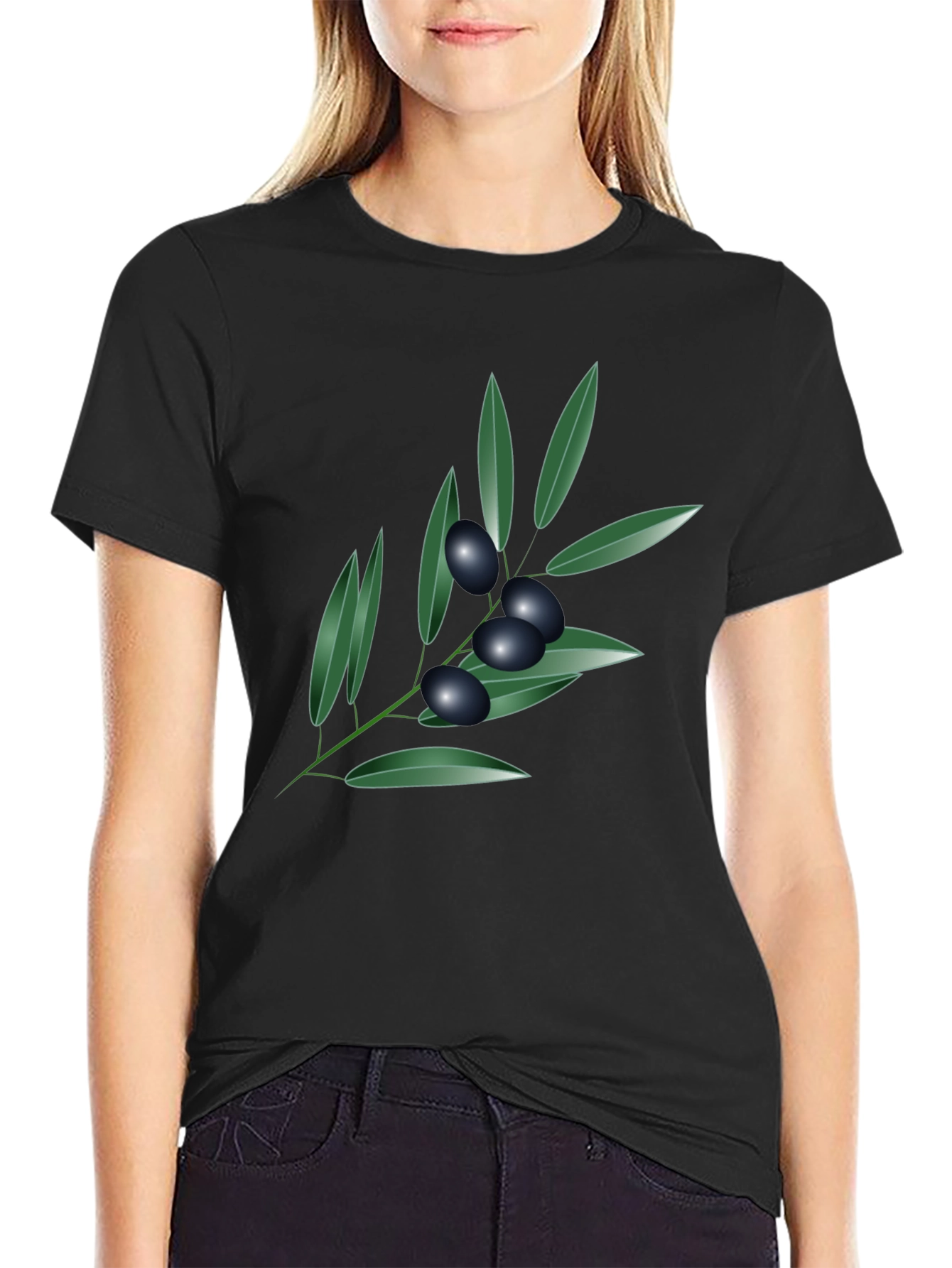Olive Branch Graphic Tee - Black Cotton Blend