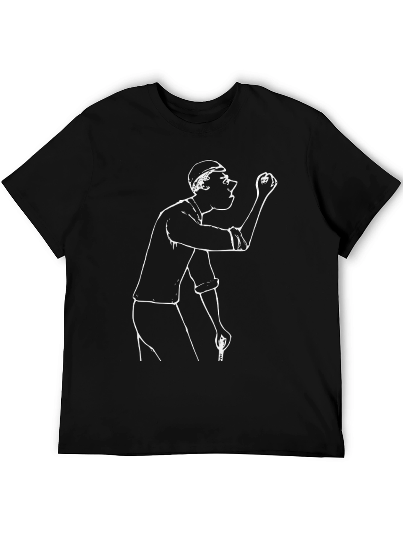 Funny Graphic Tee - Cartoon Man Sketch Black T-Shirt