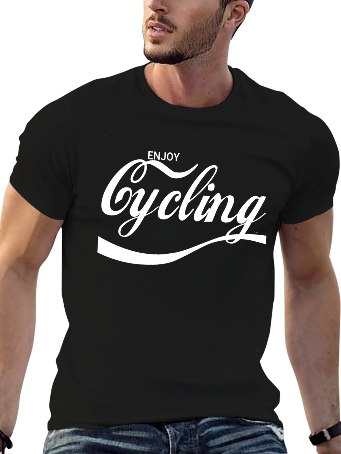 Enjoy Cycling Graphic Tee - Black Cotton Blend