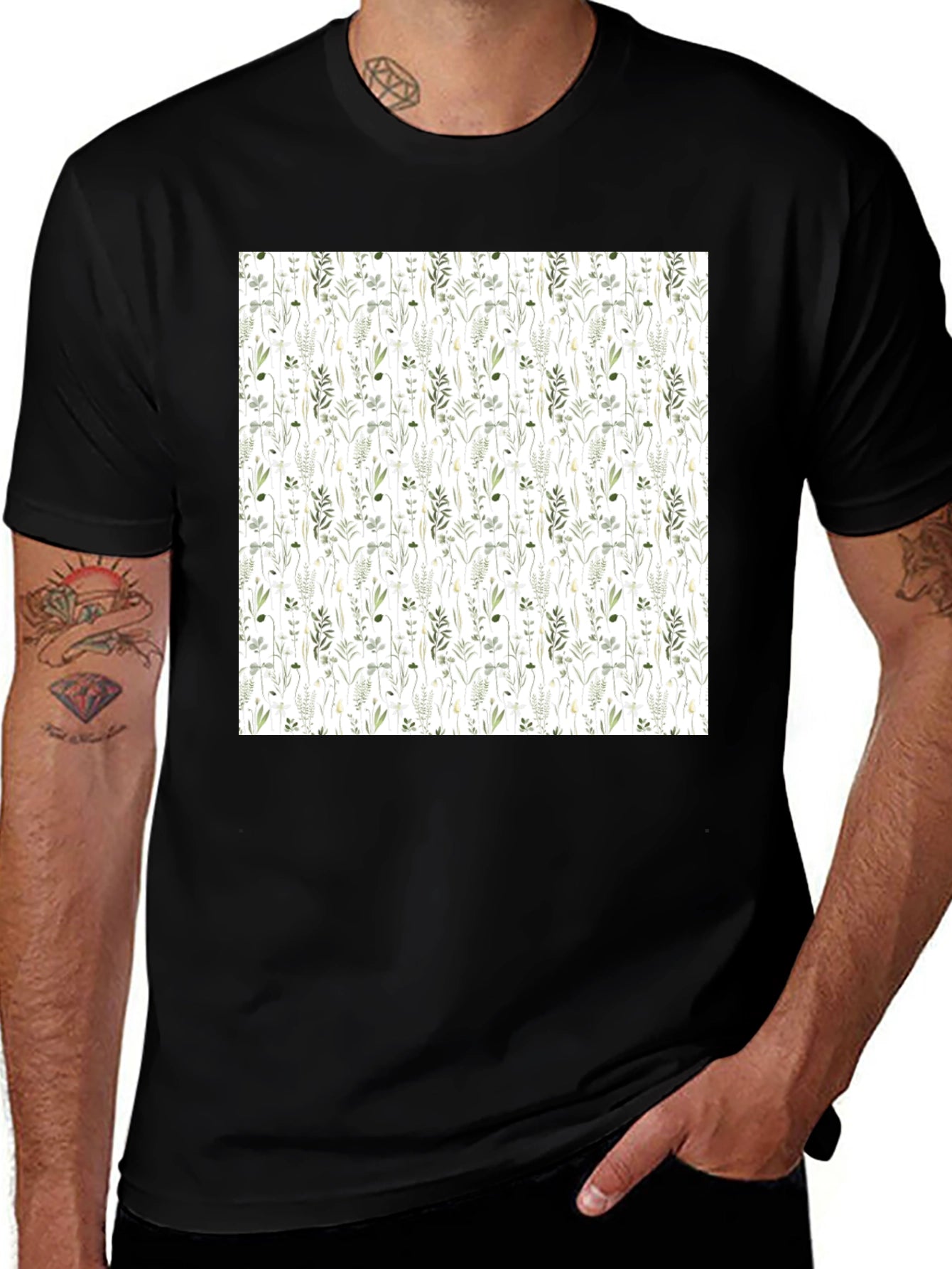 Floral Print Black Tee