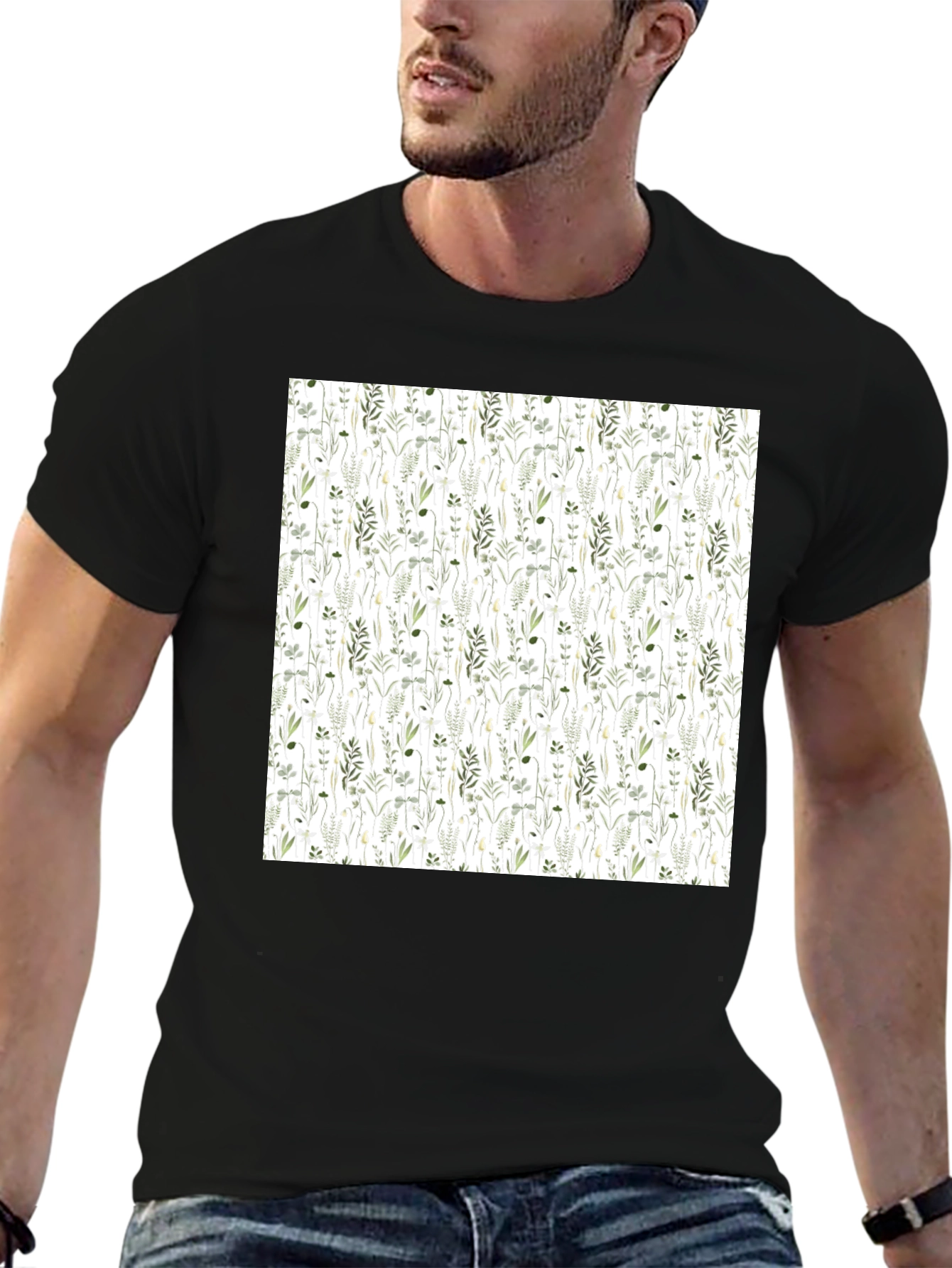 Floral Print Black Tee